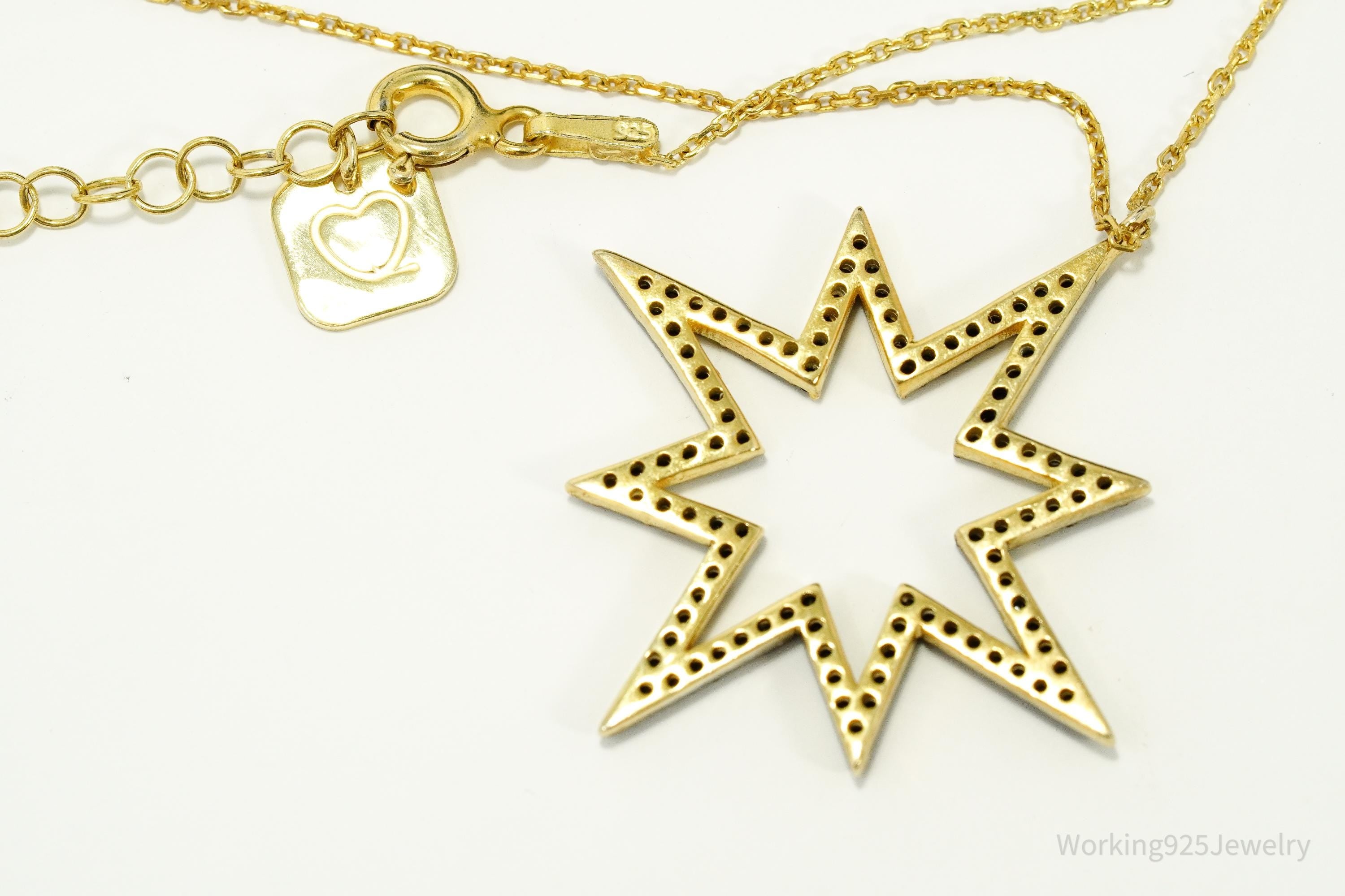 Vintage Pave Black Spinel Star Gold Vermeil Sterling Silver Necklace 17"