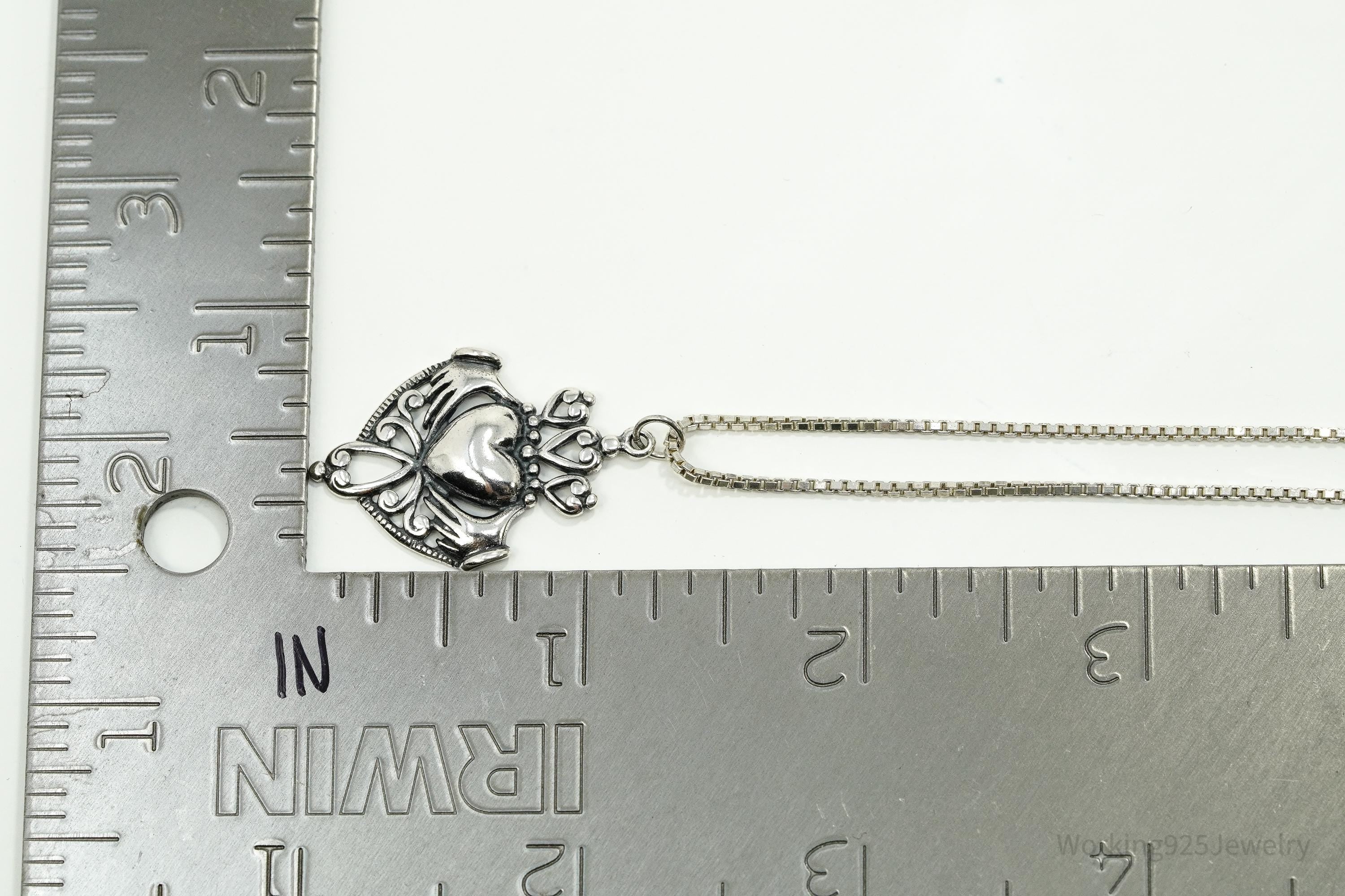 Vintage Claddagh Irish Heart Sterling Silver Necklace 18"