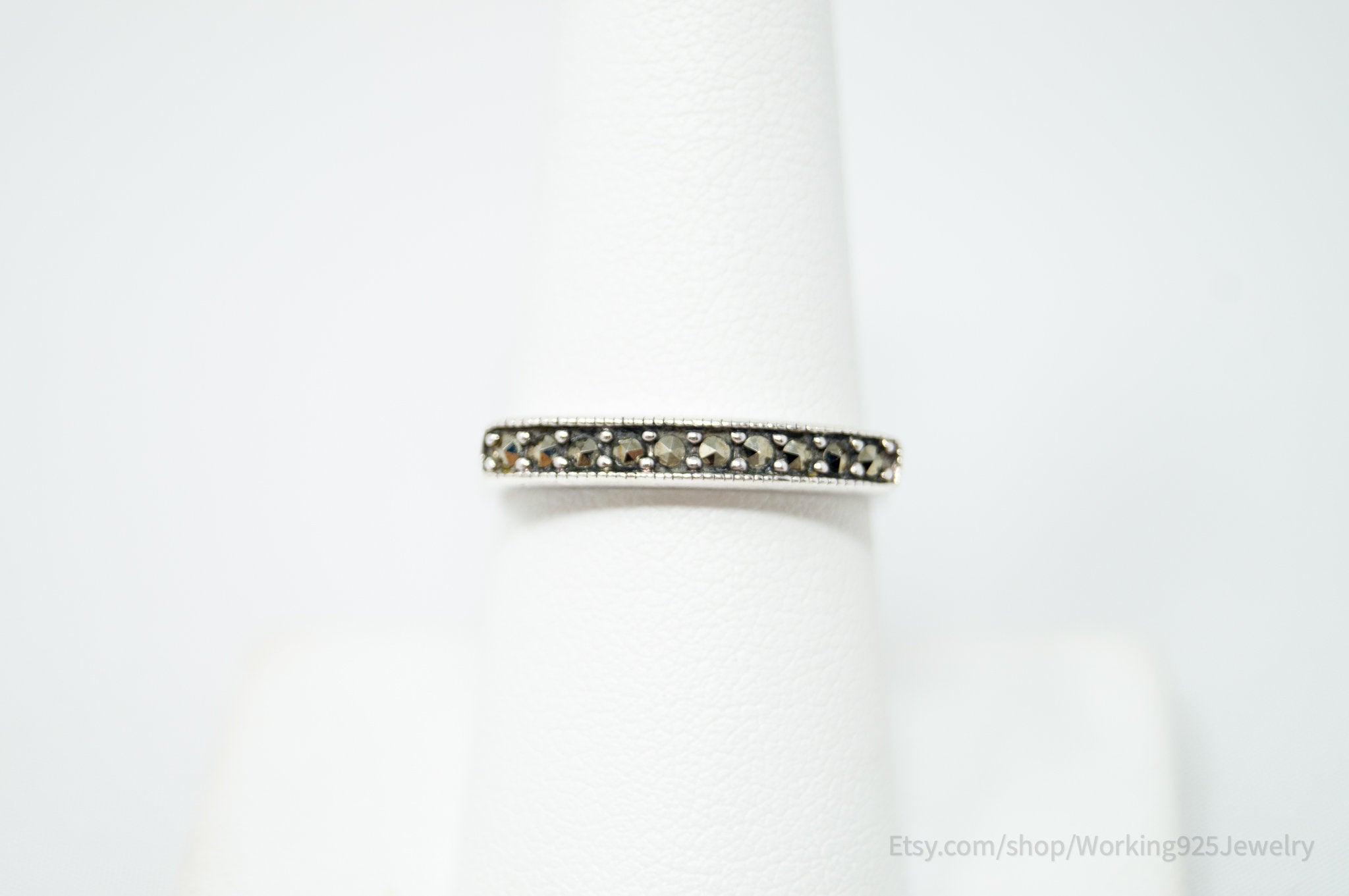 Vintage Marcasite Sterling Silver Stacker Stackable Ring - Sz 7.75
