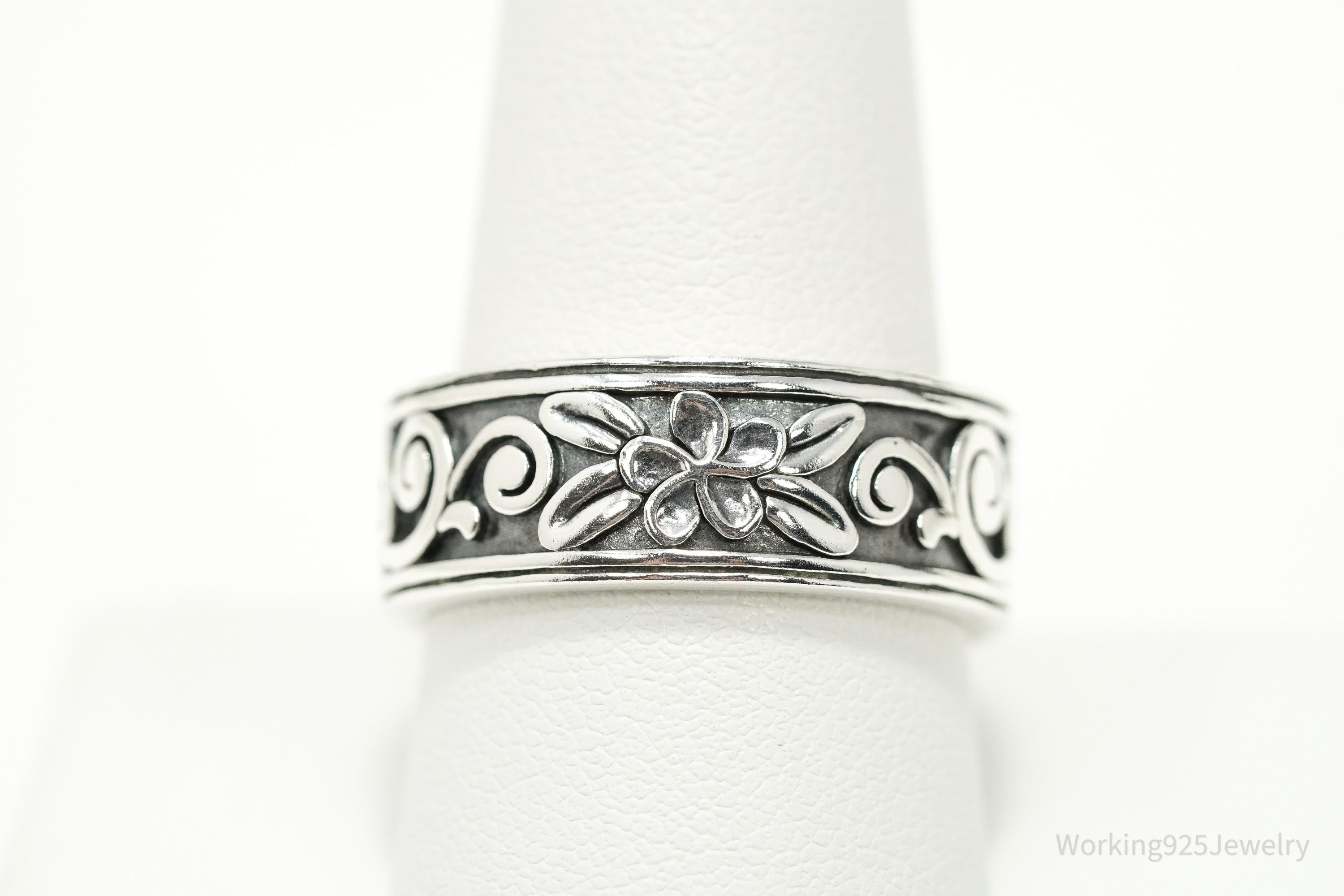 Vintage Kabana Flowers Floral Sterling Silver Band Ring Size 10