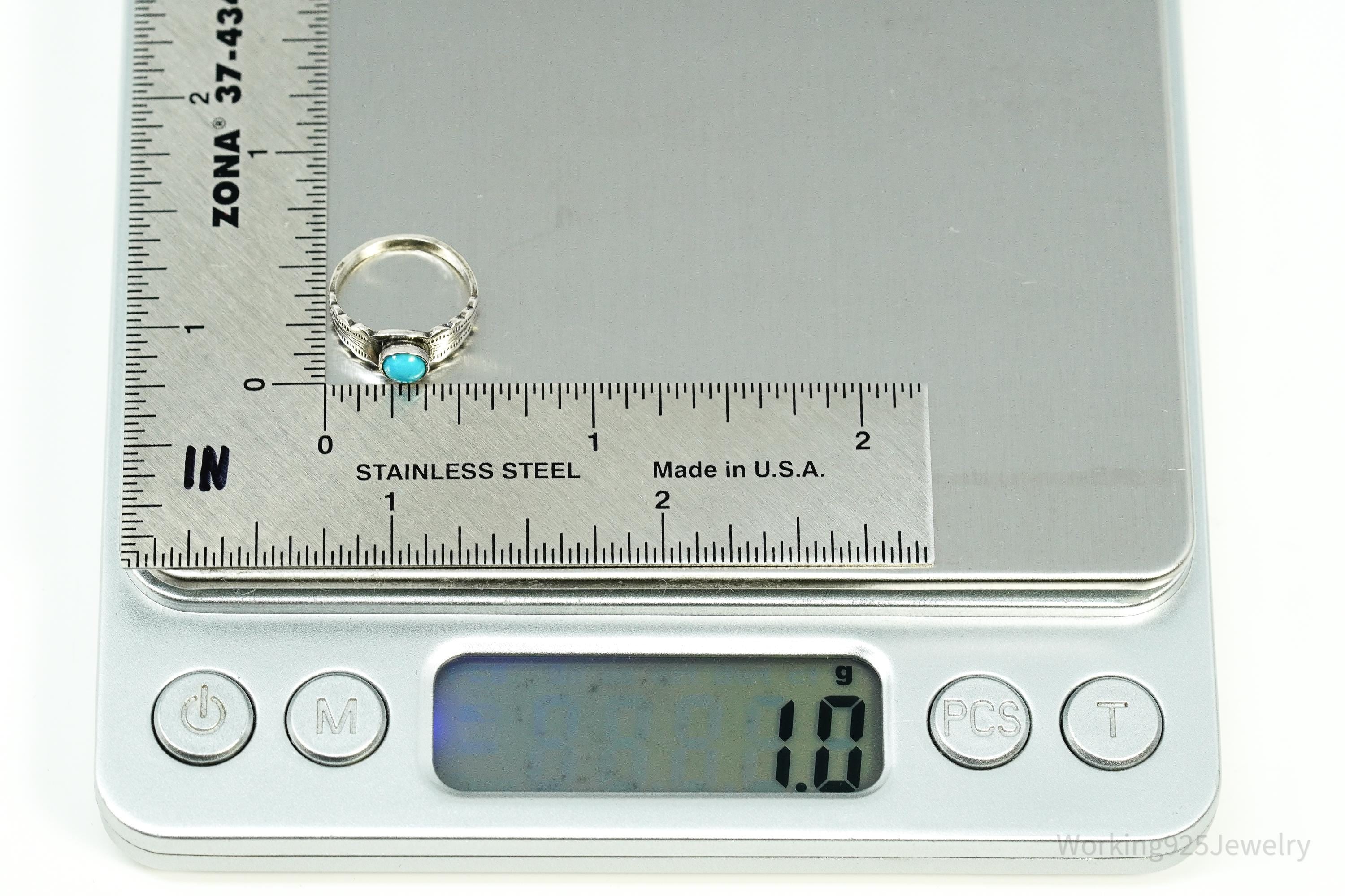 Vintage Handmade Native American Turquoise Silver Ring / Toe Ring - Size 1.25