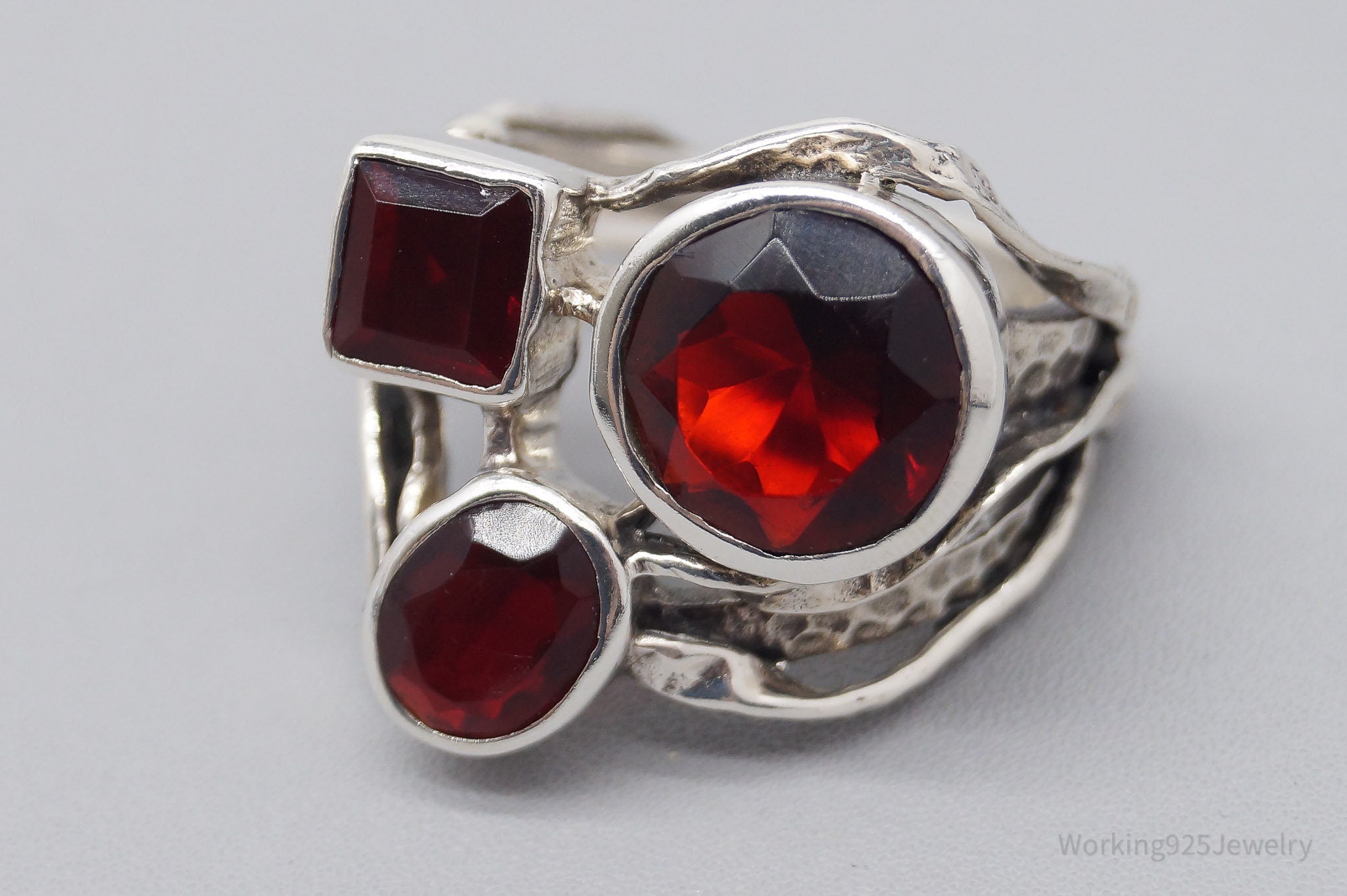 Vintage Faux Garnets Sterling Silver Ring - Size 6