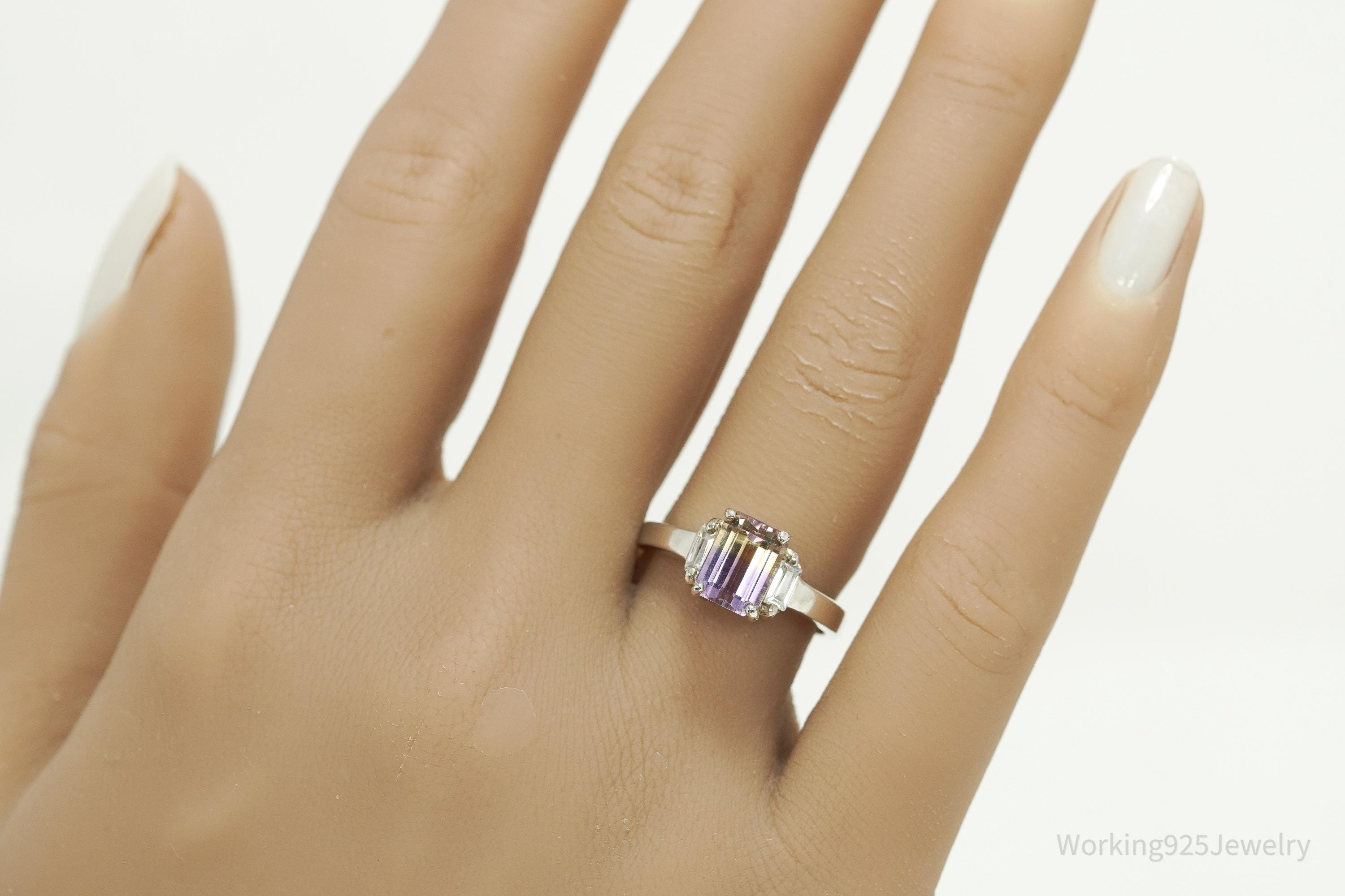 Vintage Ametrine & Cubic Zirconia Sterling Silver Ring - Size 7.25