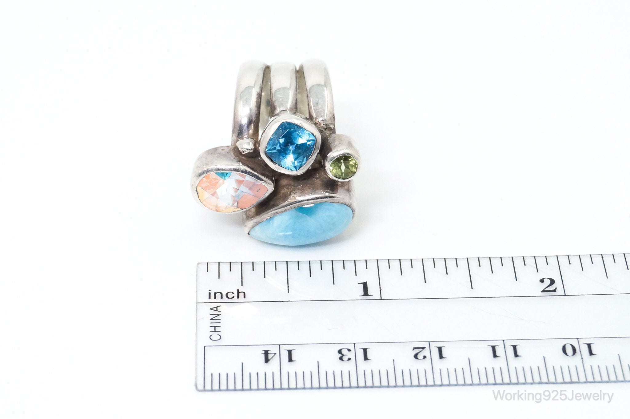 Vintage Multi Gem Sterling Silver Ring SZ 6.5