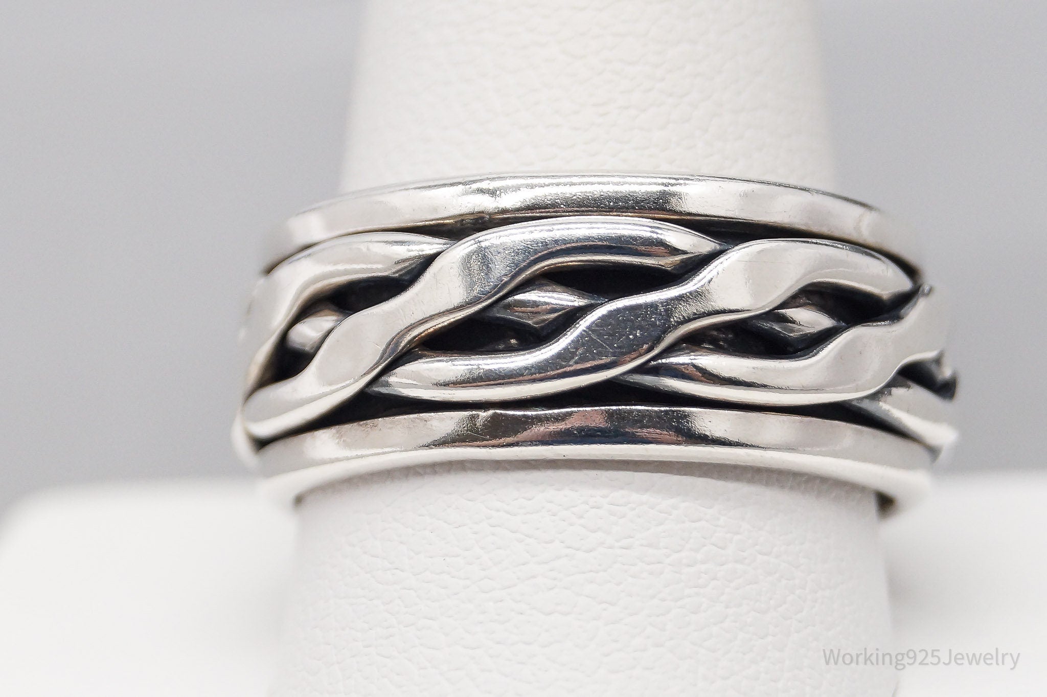 Vintage Mexico Modernist Sterling Silver Spinner Band Ring - Size 12.5