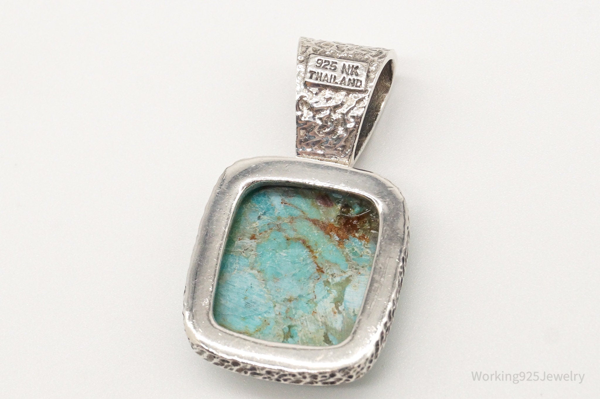 Vintage Thai Designer NK Turquoise Sterling Silver Pendant