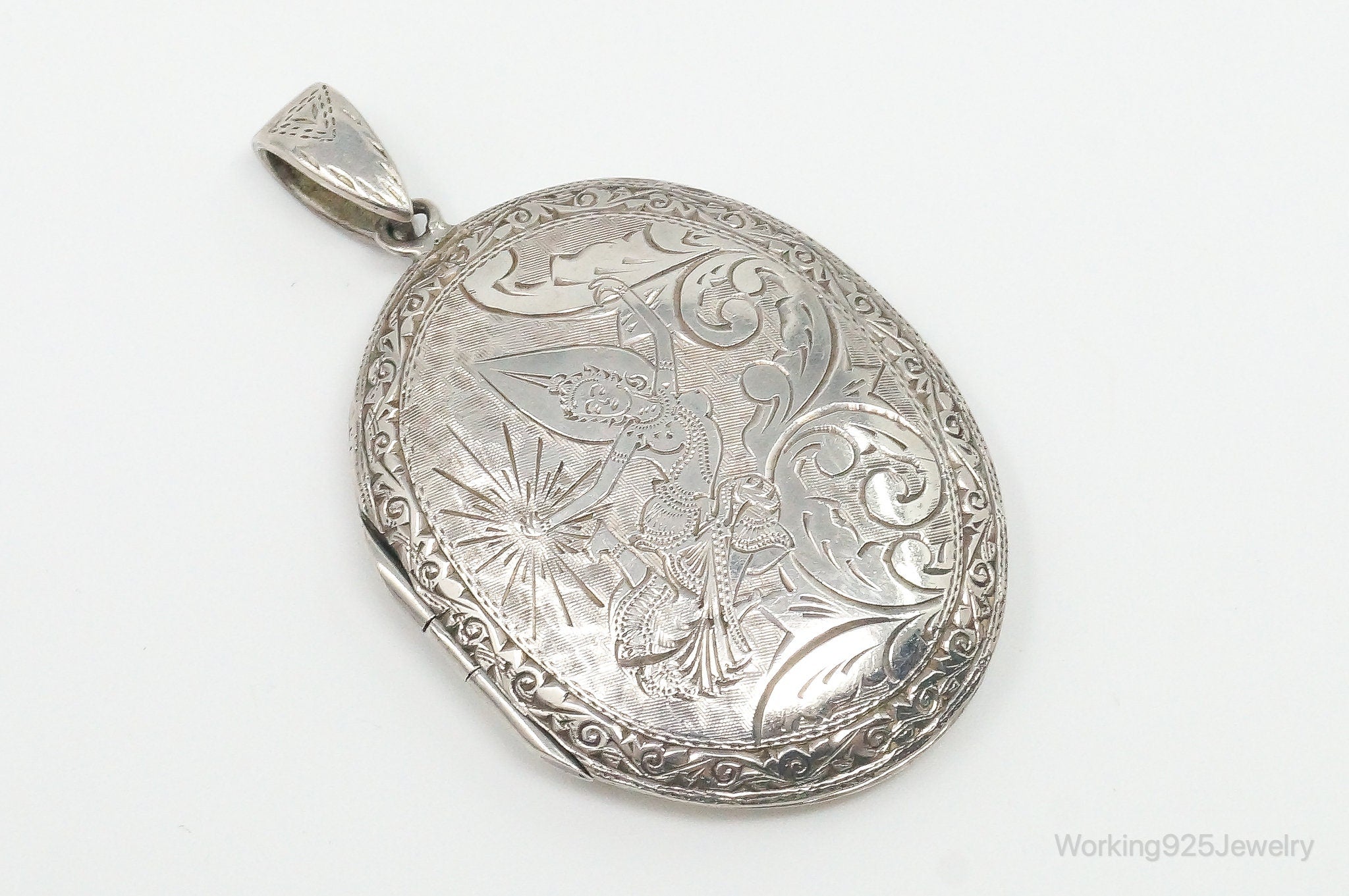 Vintage Siam White Enamel Sterling Silver Locket Pendant