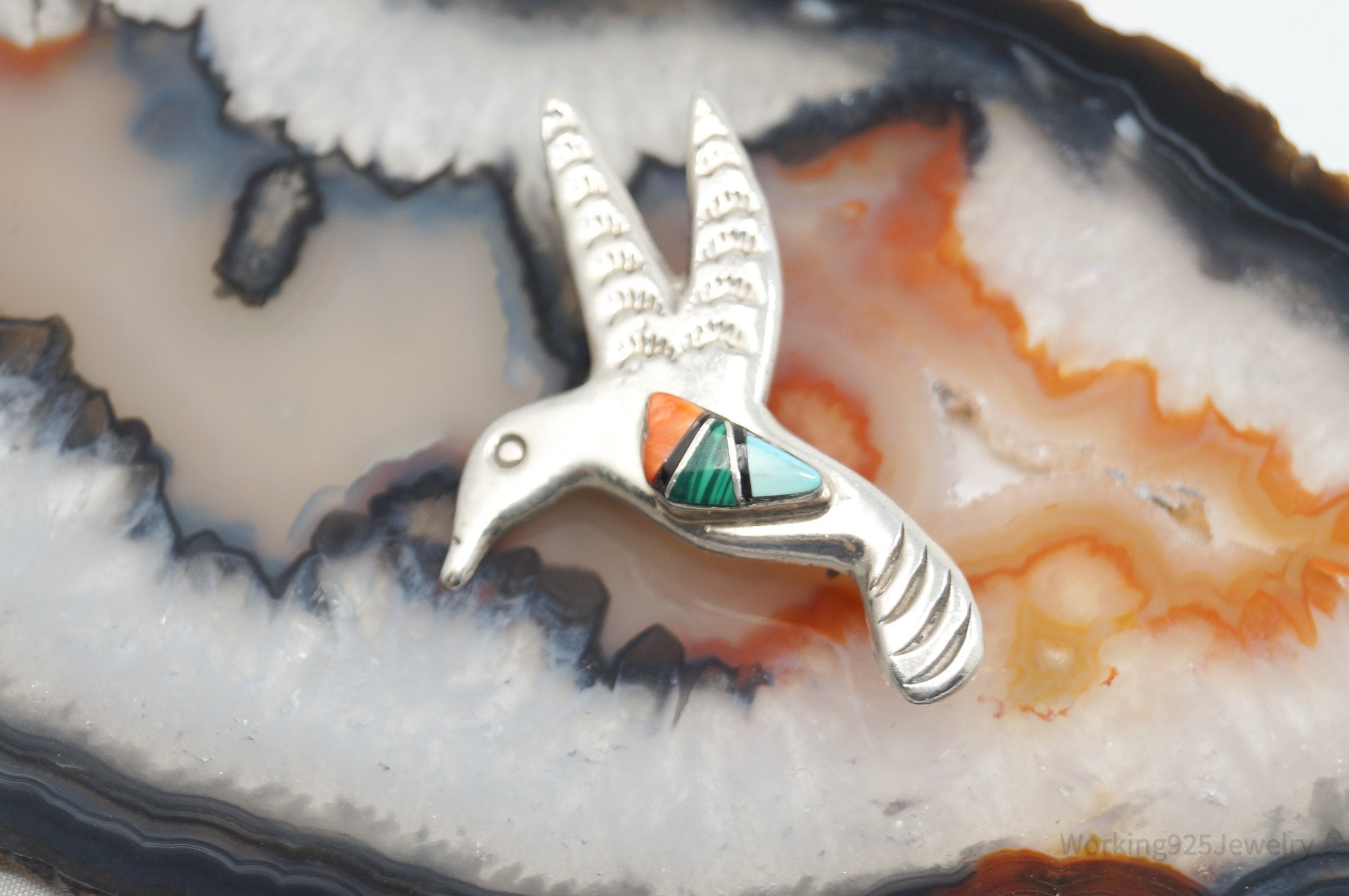 Vtg Native American Arnold Maloney Navajo Hummingbird Sterling Silver Brooch