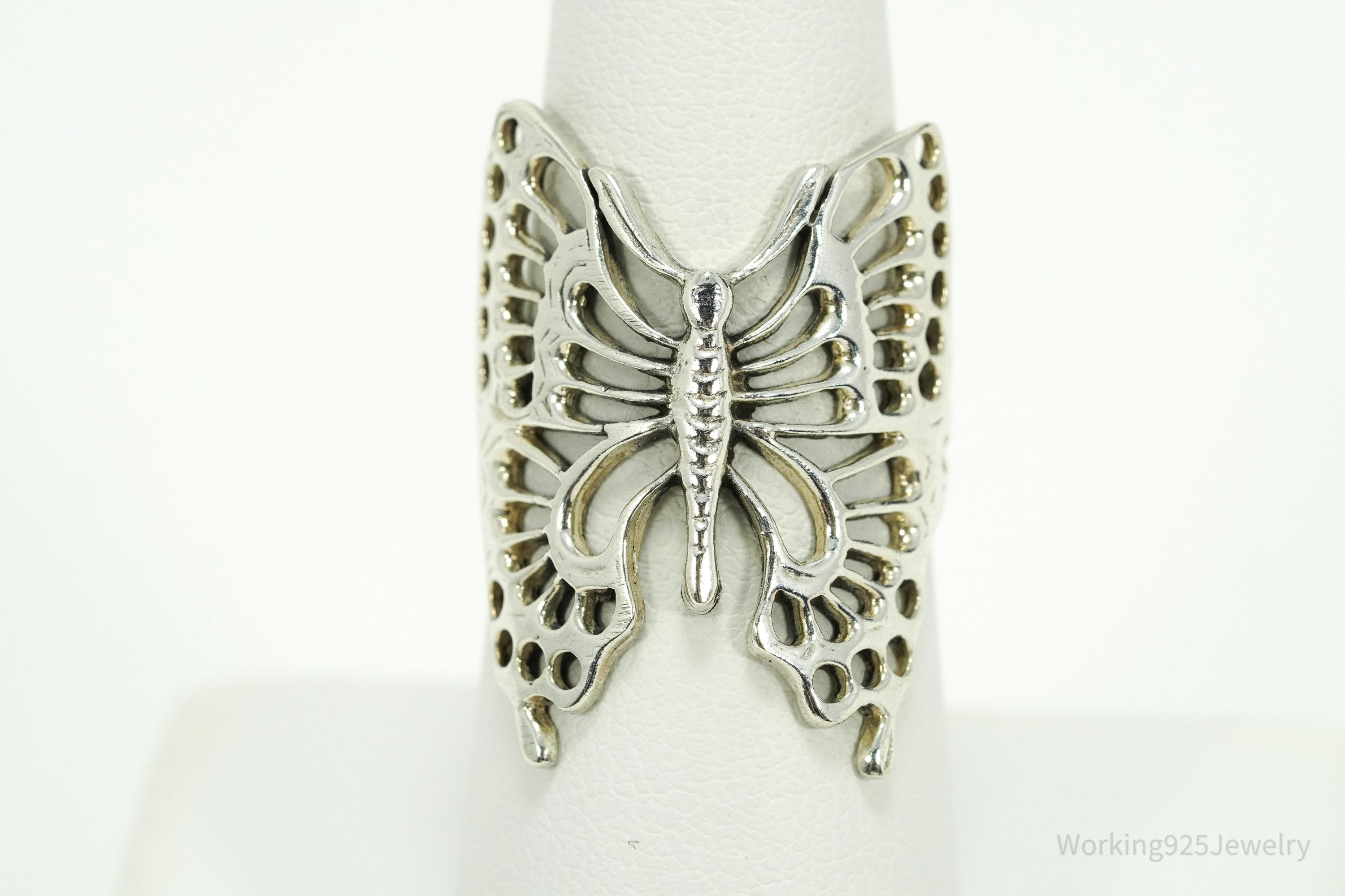 Vintage Large Butterfly Sterling Silver Ring - Size 7.75