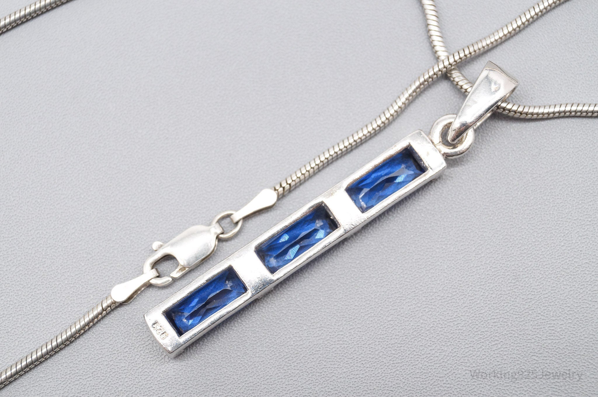 Vintage Lab Sapphire Sterling Silver Necklace 18"