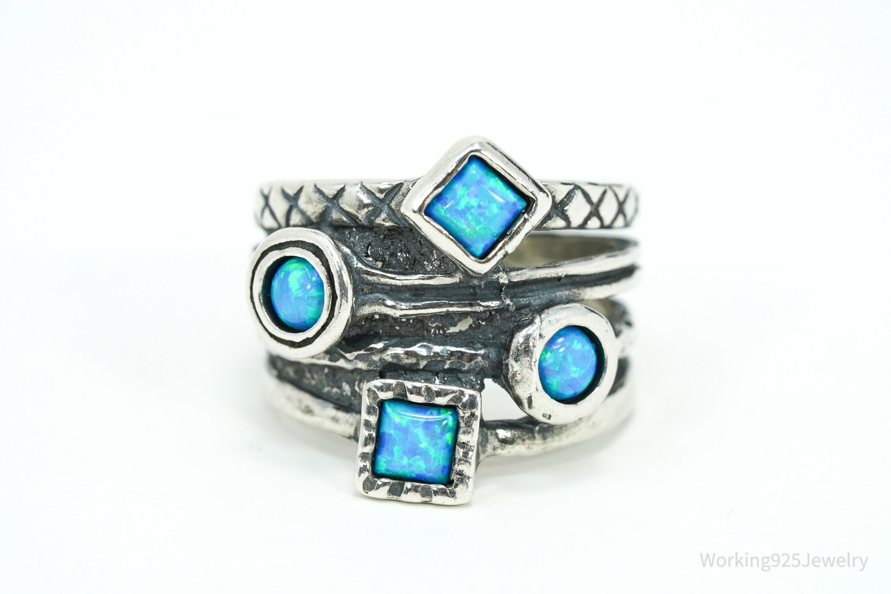 Vintage Shablool Didae Israel Blue Opal Sterling Silver Ring - Size 7.25