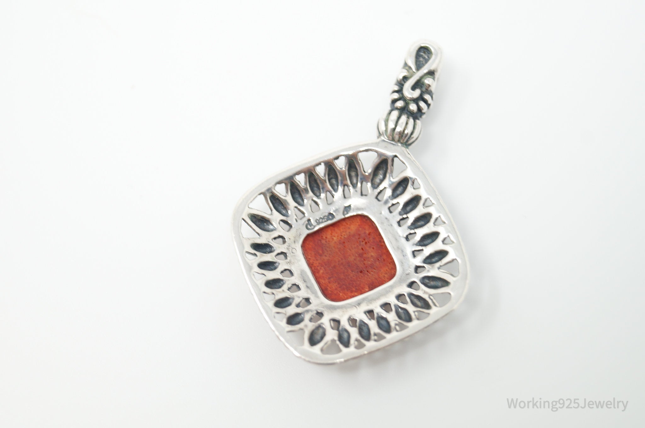 Vtg Carolyn Pollack Relios Raw Coral Flower Sterling Silver Necklace Pendant