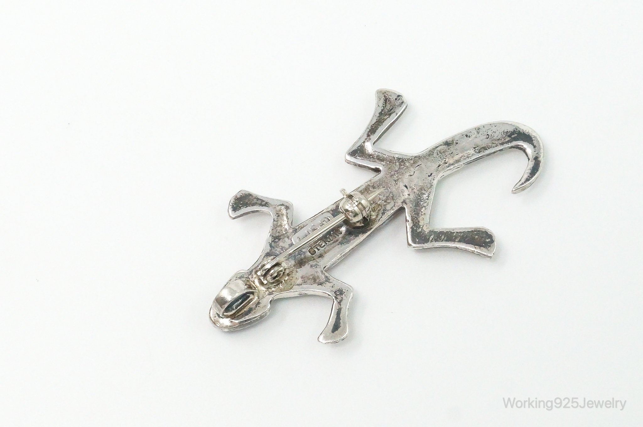 Vintage Native American Multi Gem Inlay Lizard Sterling Silver Pendant Pin