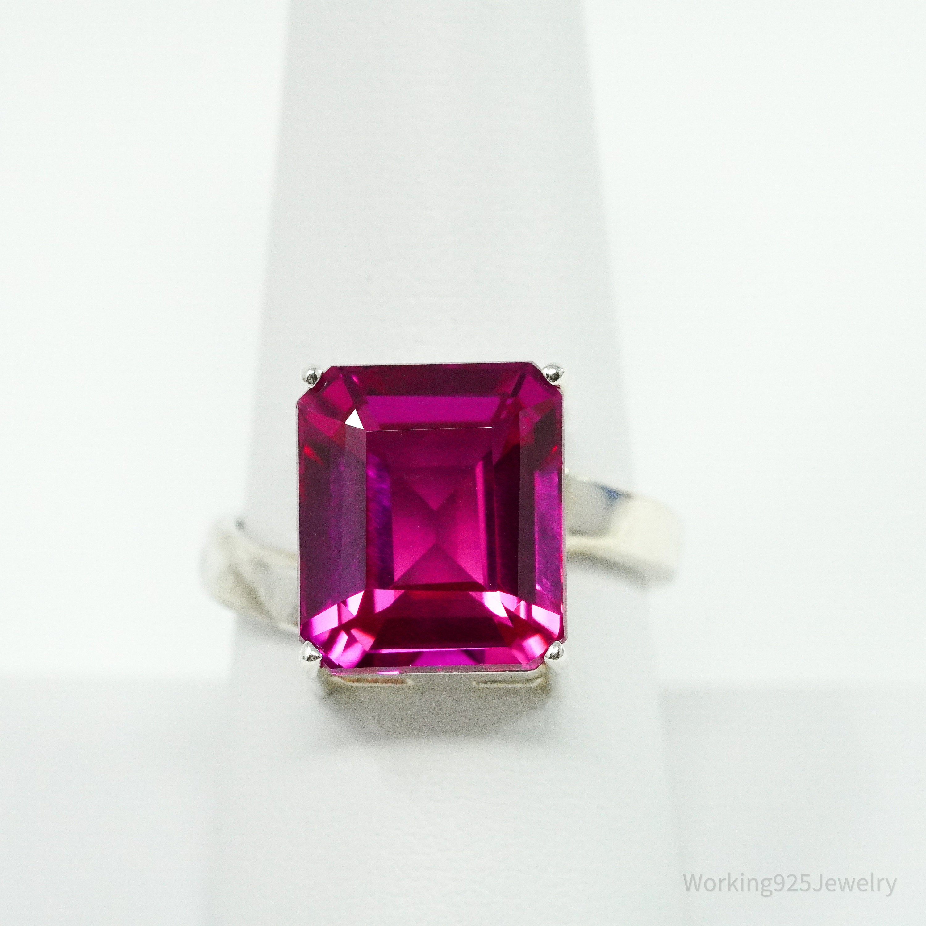 Vintage Lab Ruby Sterling Silver Ring - Size 8.75