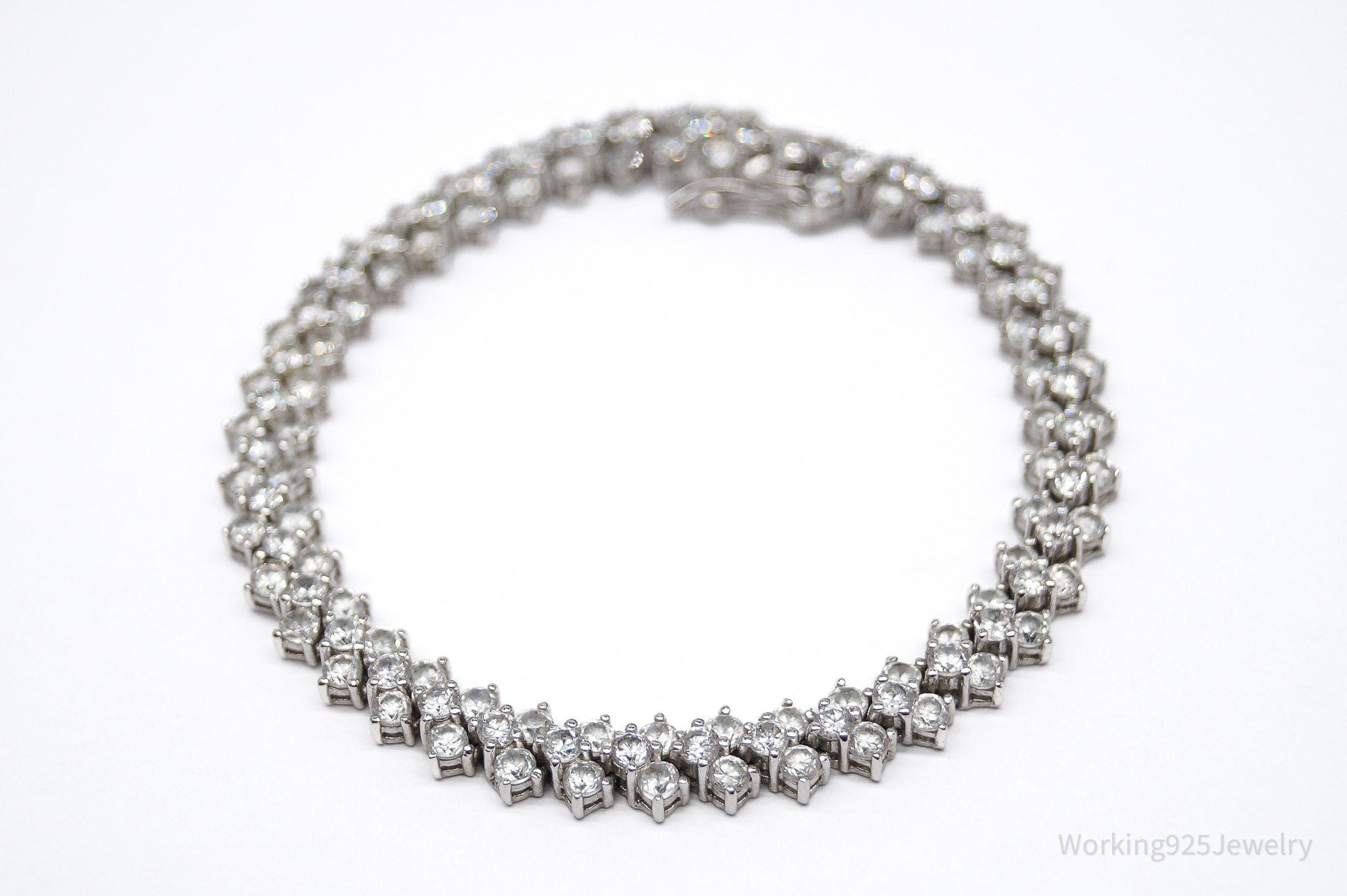 Vintage Cubic Zirconia Sterling Silver Tennis Bracelet - 7 11/16"