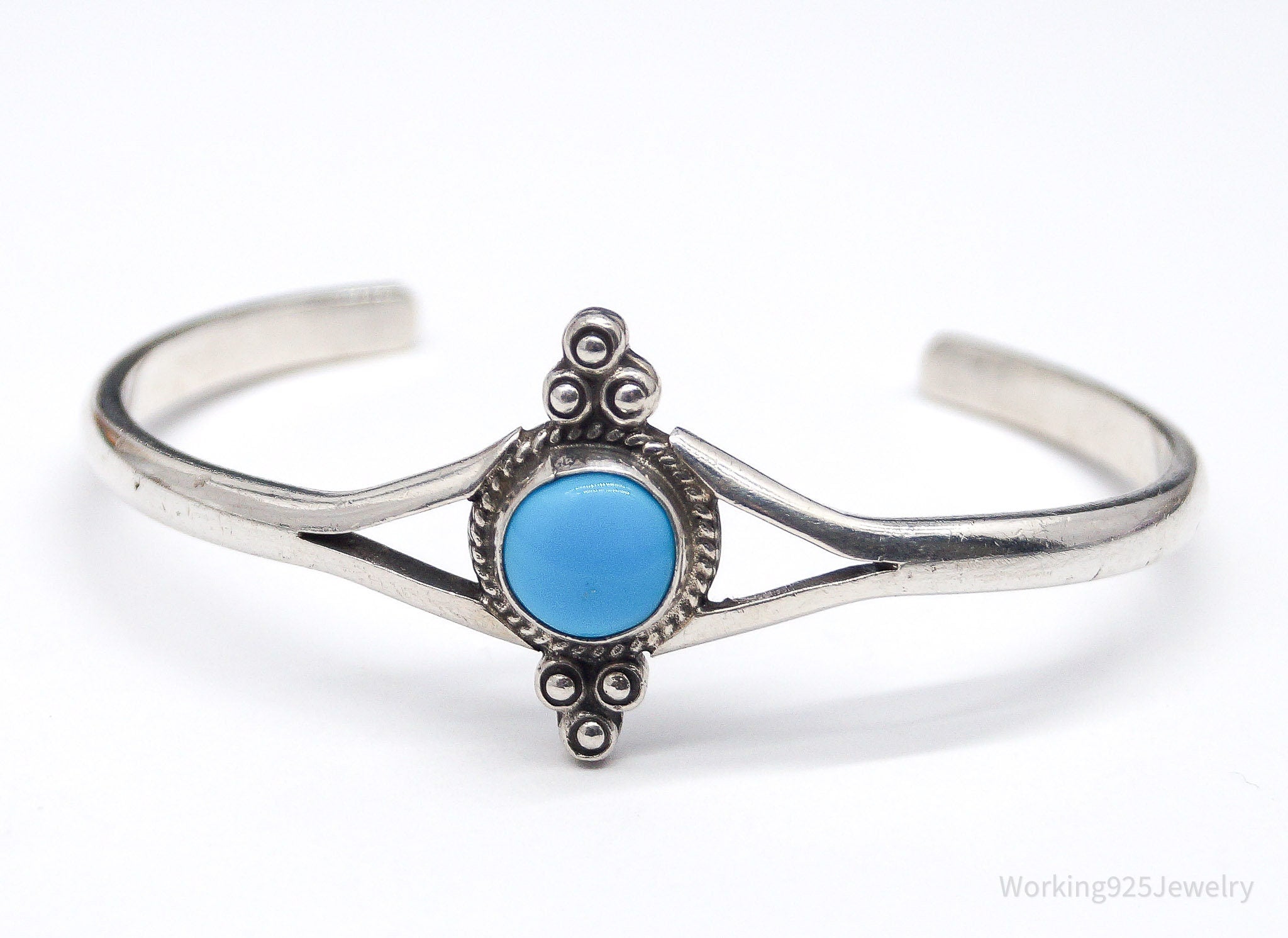 Vintage Mexico Blue Turquoise Sterling Silver Bracelet - 6 3/8"