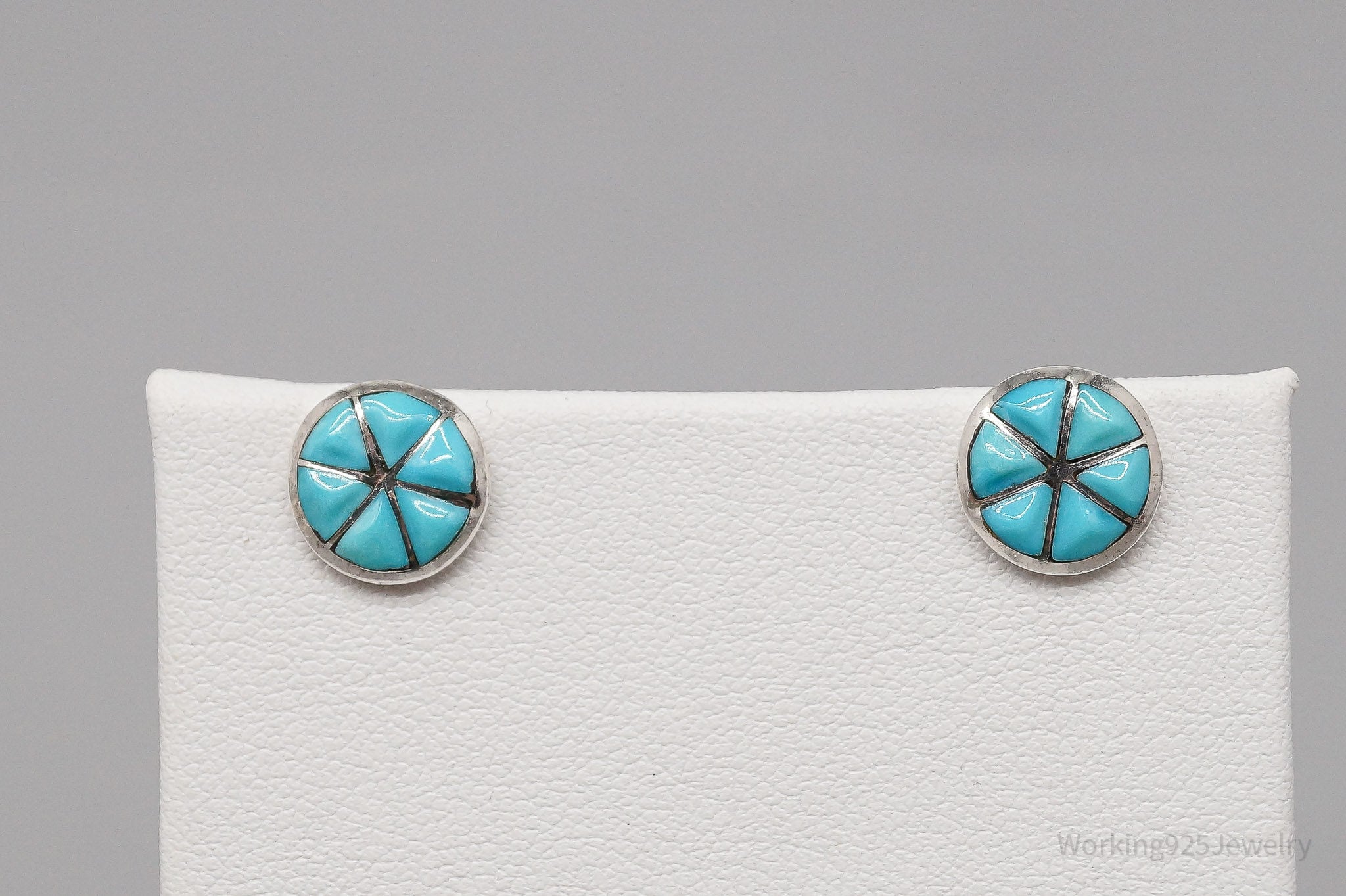 Vintage Native American Turquoise Inlay Sterling Silver Earrings