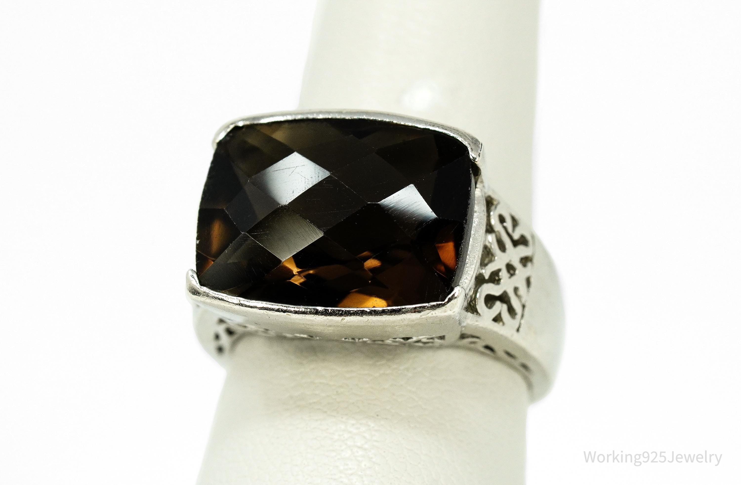 Vintage Large Smoky Topaz Sterling Silver Ring - Size 7.25