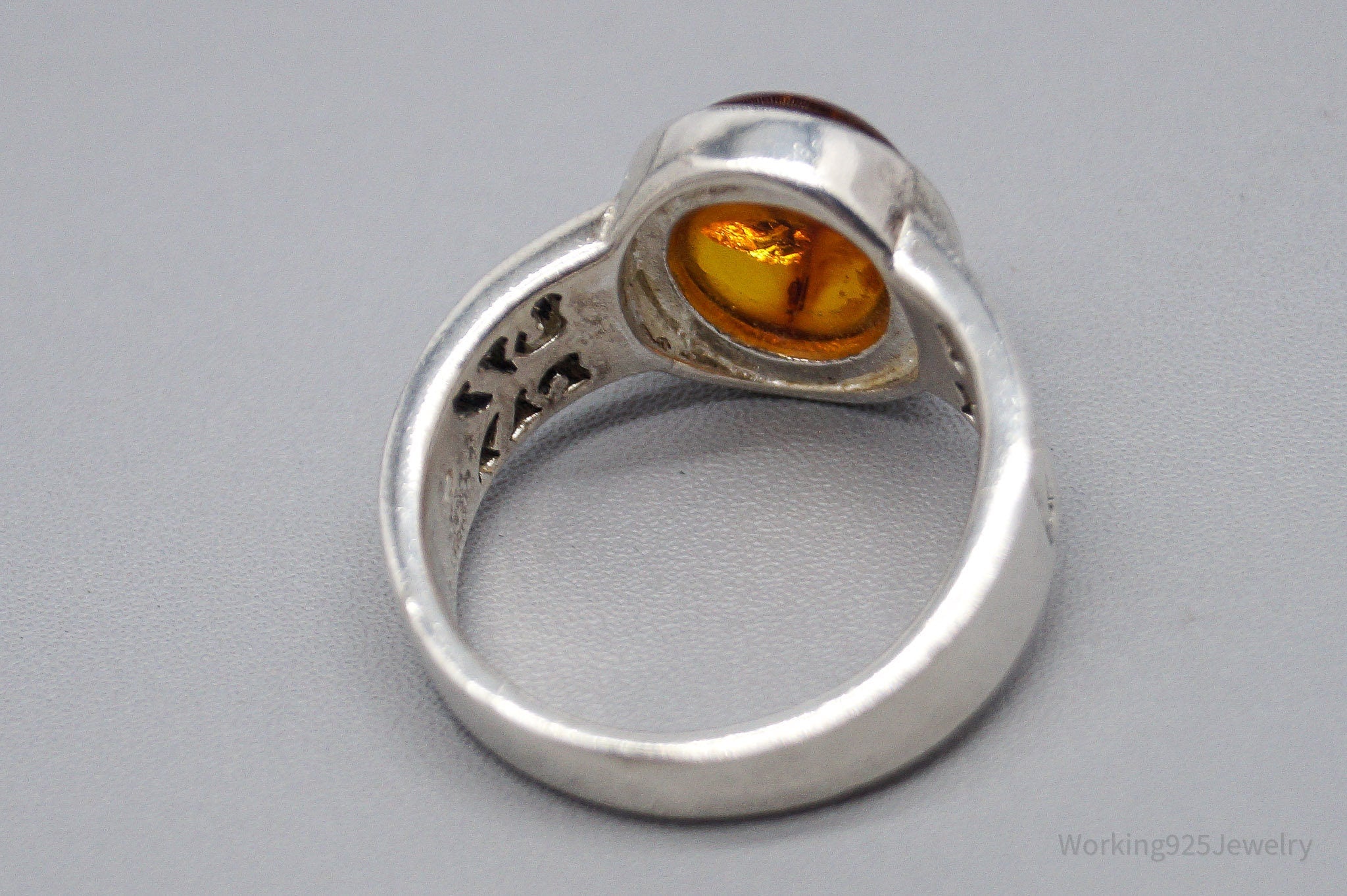 Vintage Amber Sterling Silver Ring Size 8.55