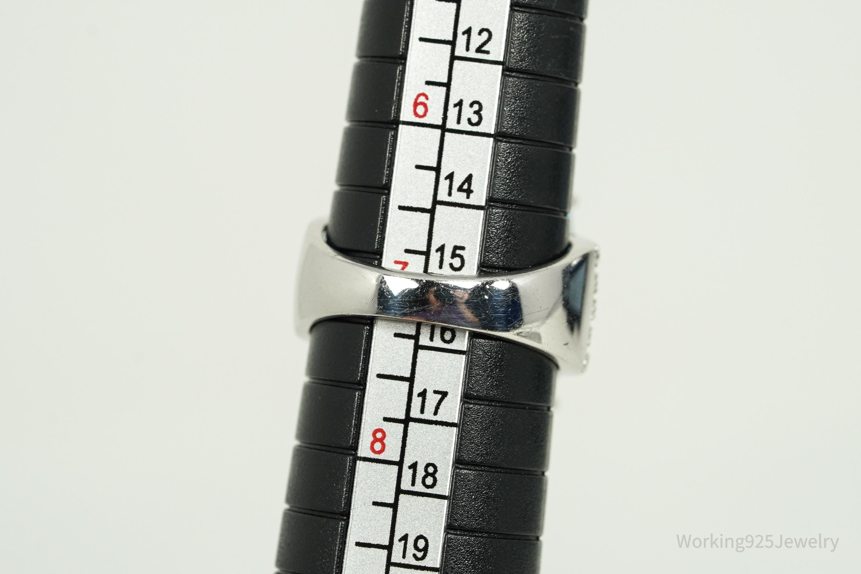 Vintage Large Blue Topaz Sterling Silver Ring - Size 7