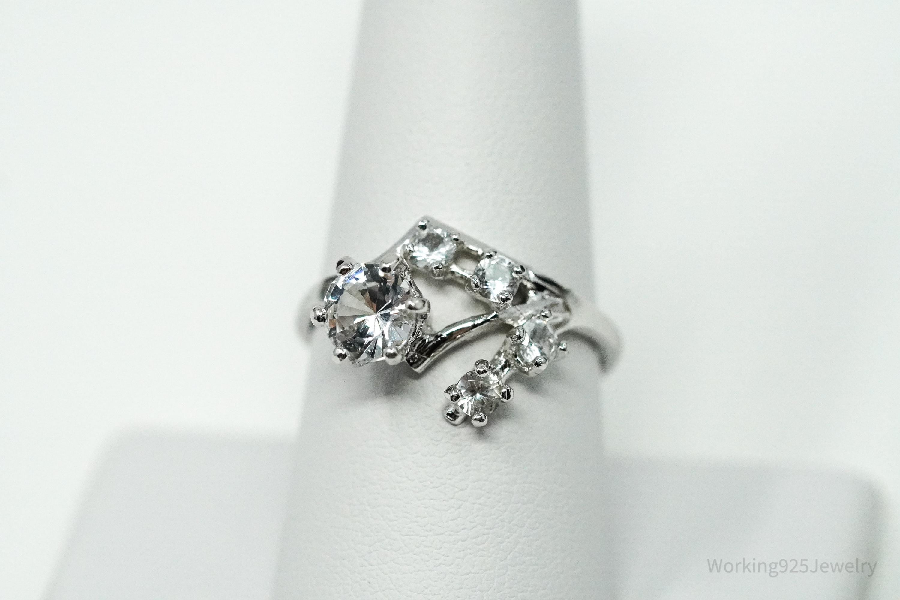 RARE Vintage Mid Century Vargas Mfg. Co. White Topaz Sterling Silver Ring - Size 9