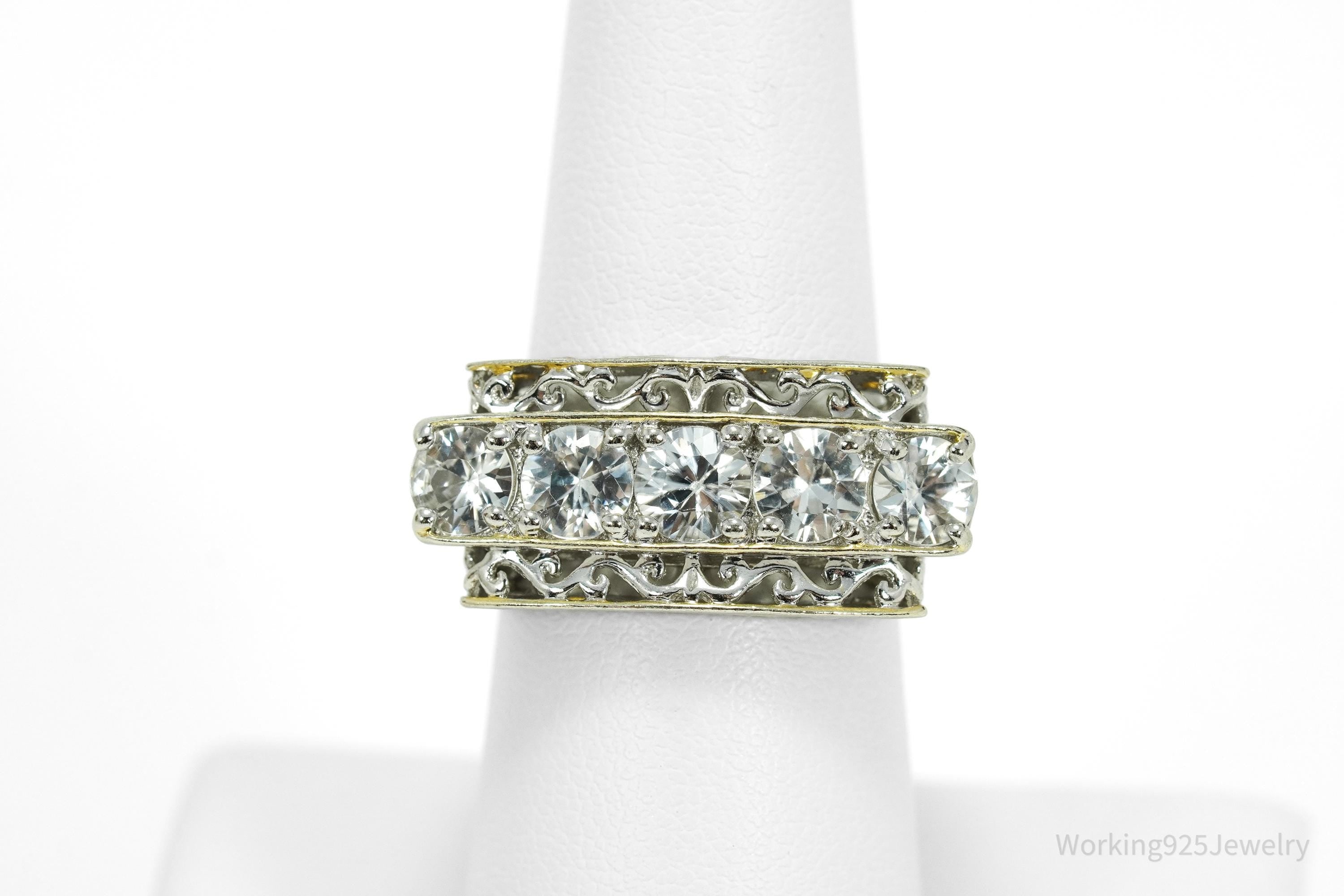 Michael Valitutti White Topaz Gold Vermeil Palladium Sterling Silver Ring Size 7.5