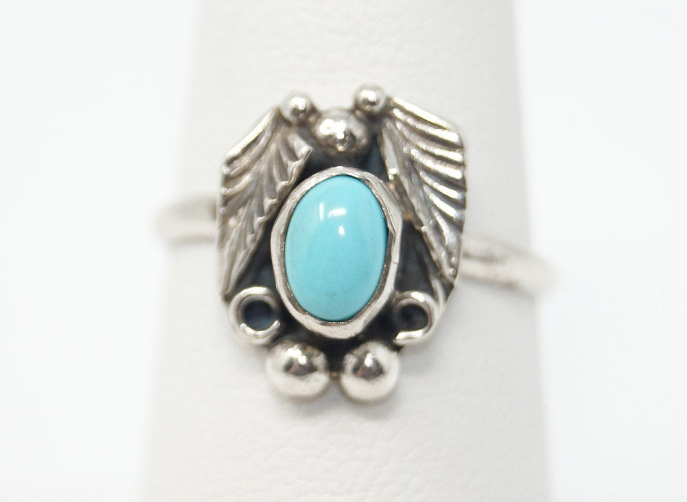 Vtg Native American Turquoise Unsigned Sterling Silver Ring - Sz 7.25