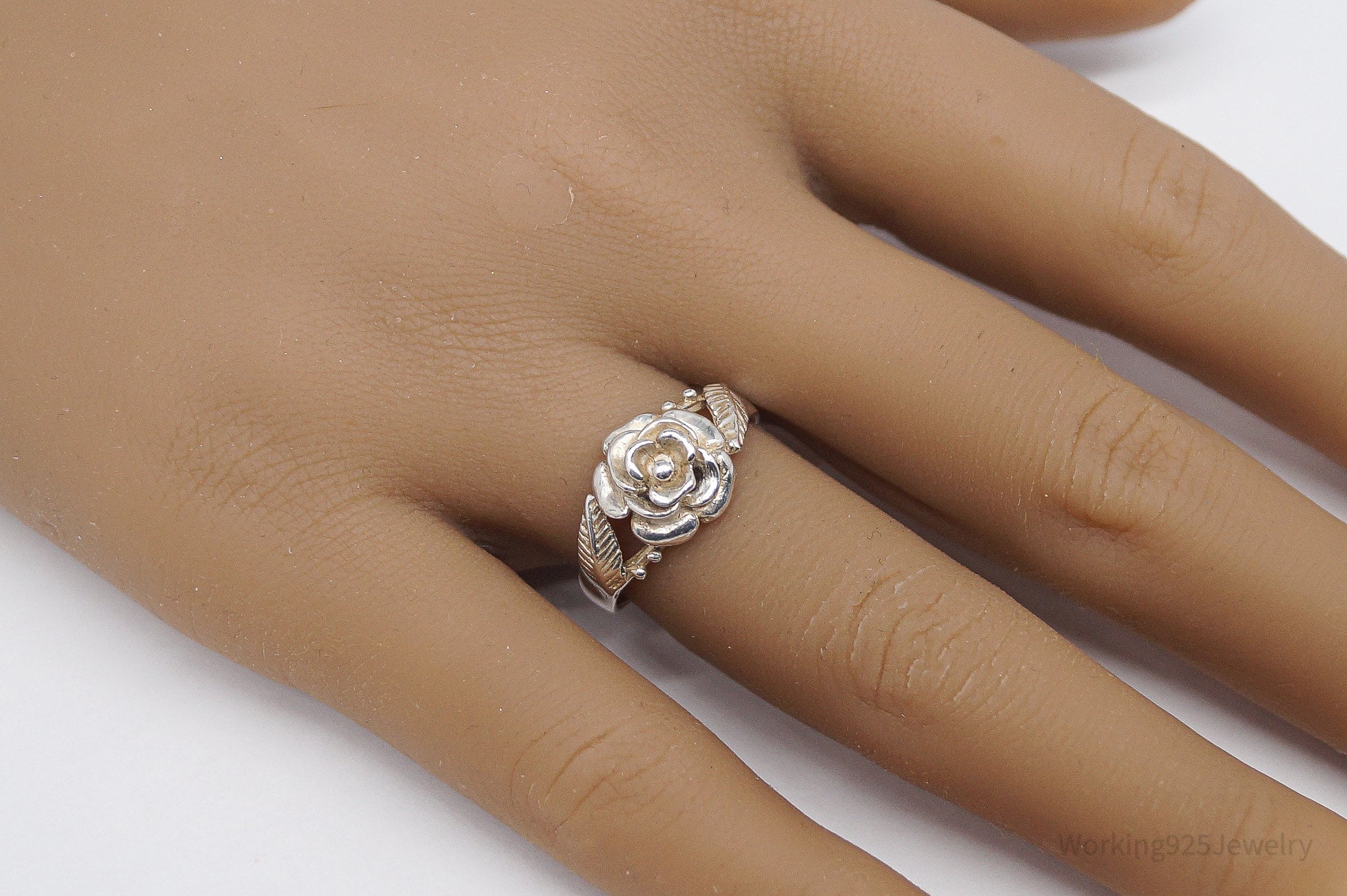 Vintage Rose Flower Sterling Silver Ring - Size 7.75