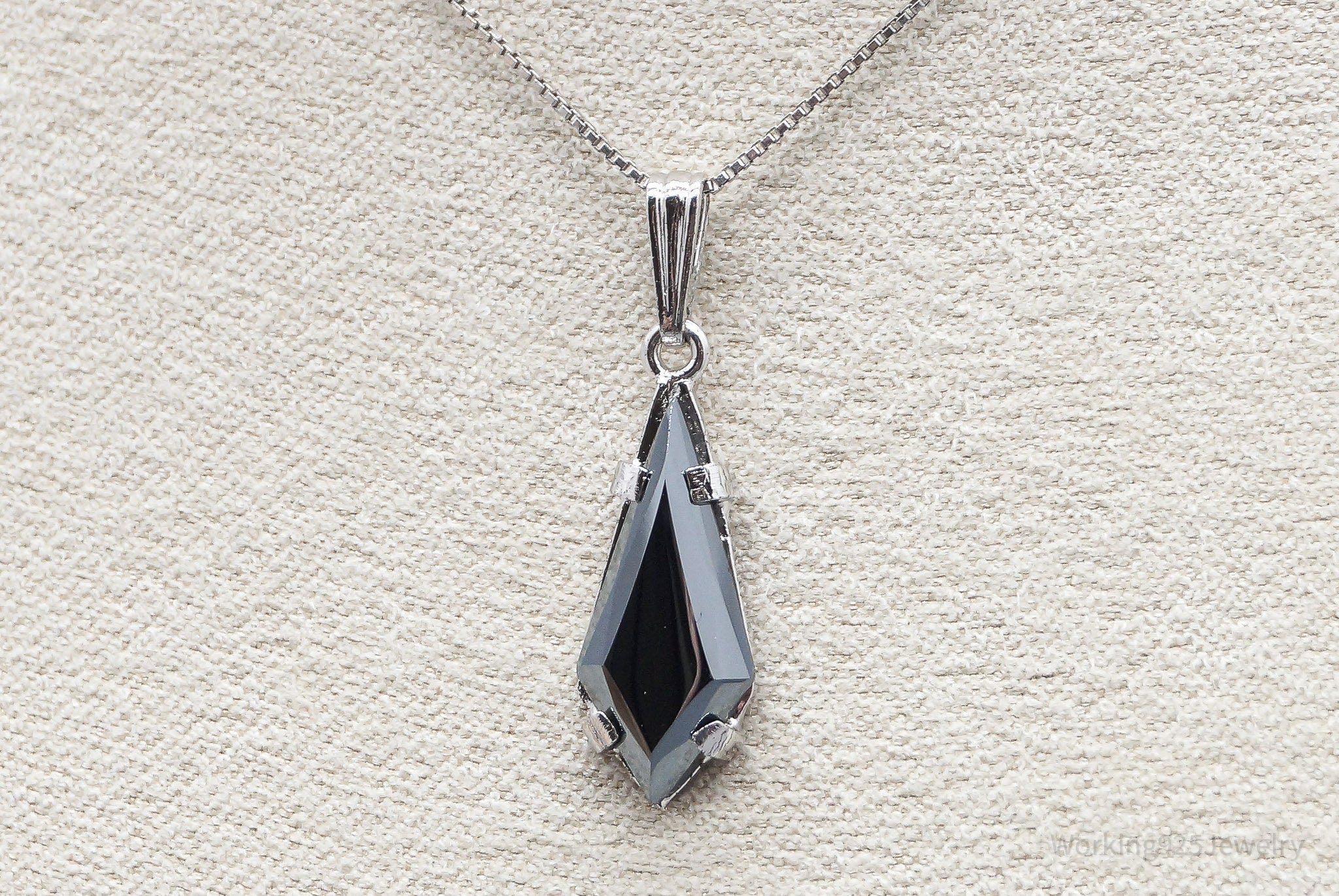 Vintage Art Deco Hematite Sterling Silver Necklace 20"