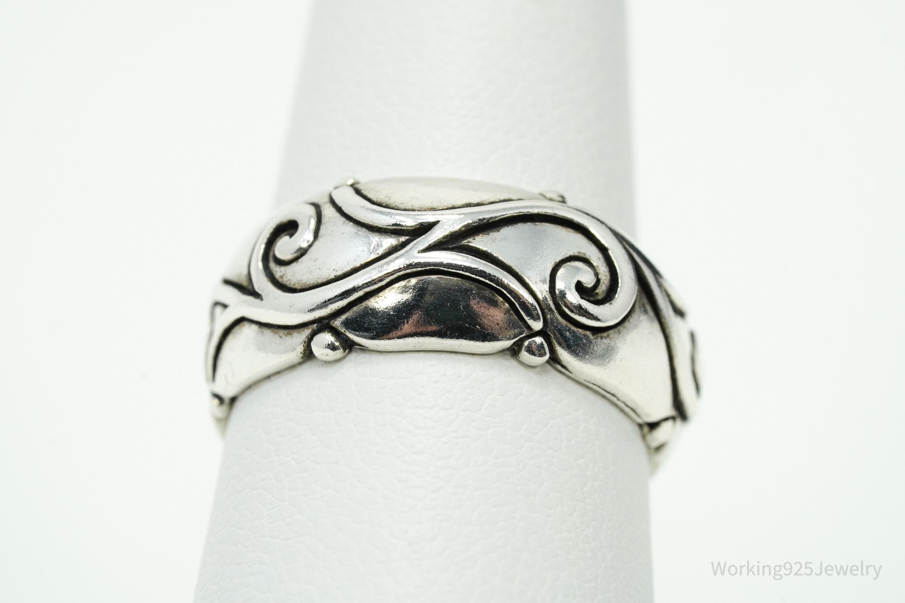 Vintage Designer JEZ Vine Floral Design Sterling Silver Ring - Size 6