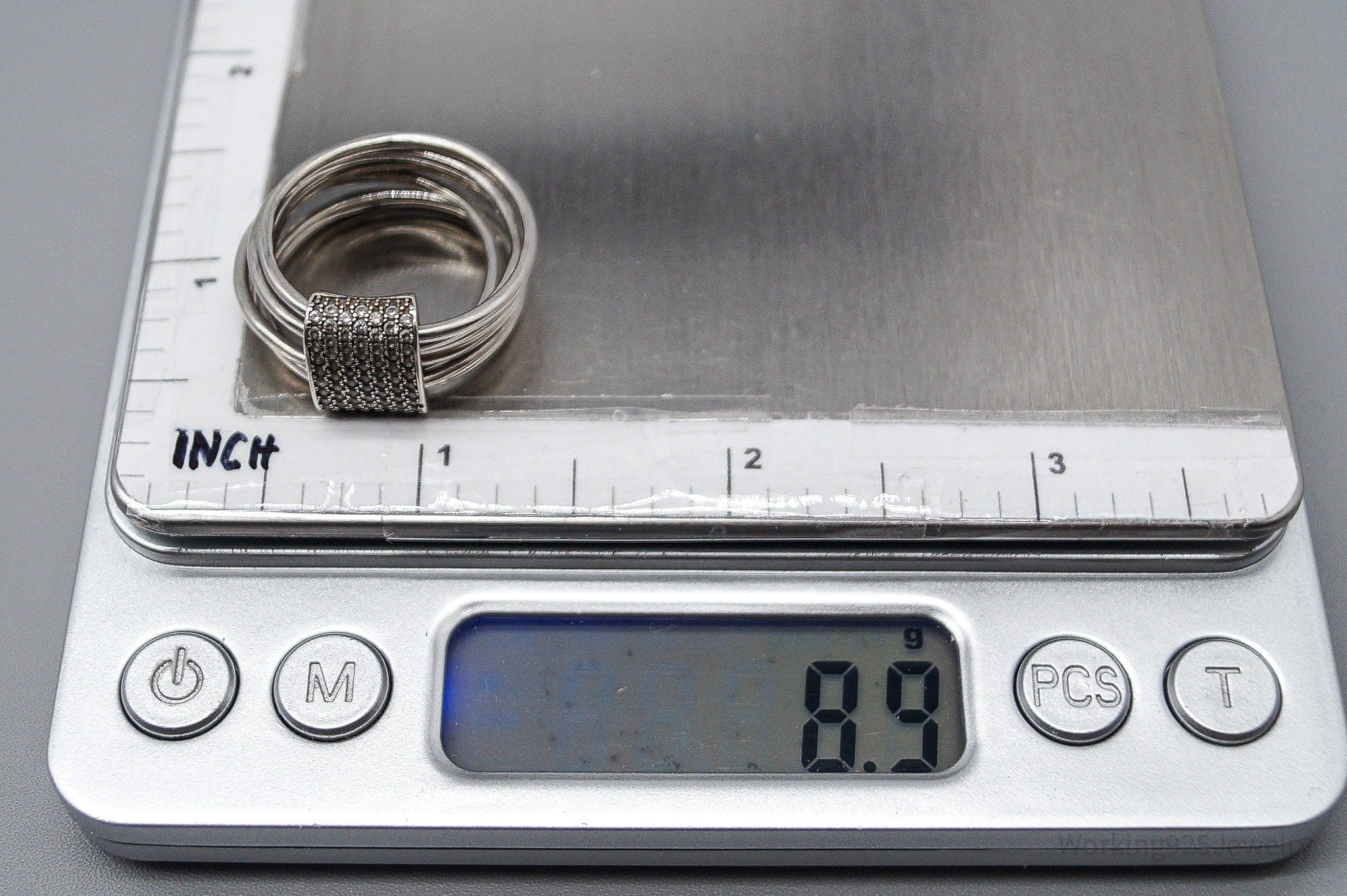 Vintage Cubic Zirconia Sterling Silver Band Ring - Size 10.25