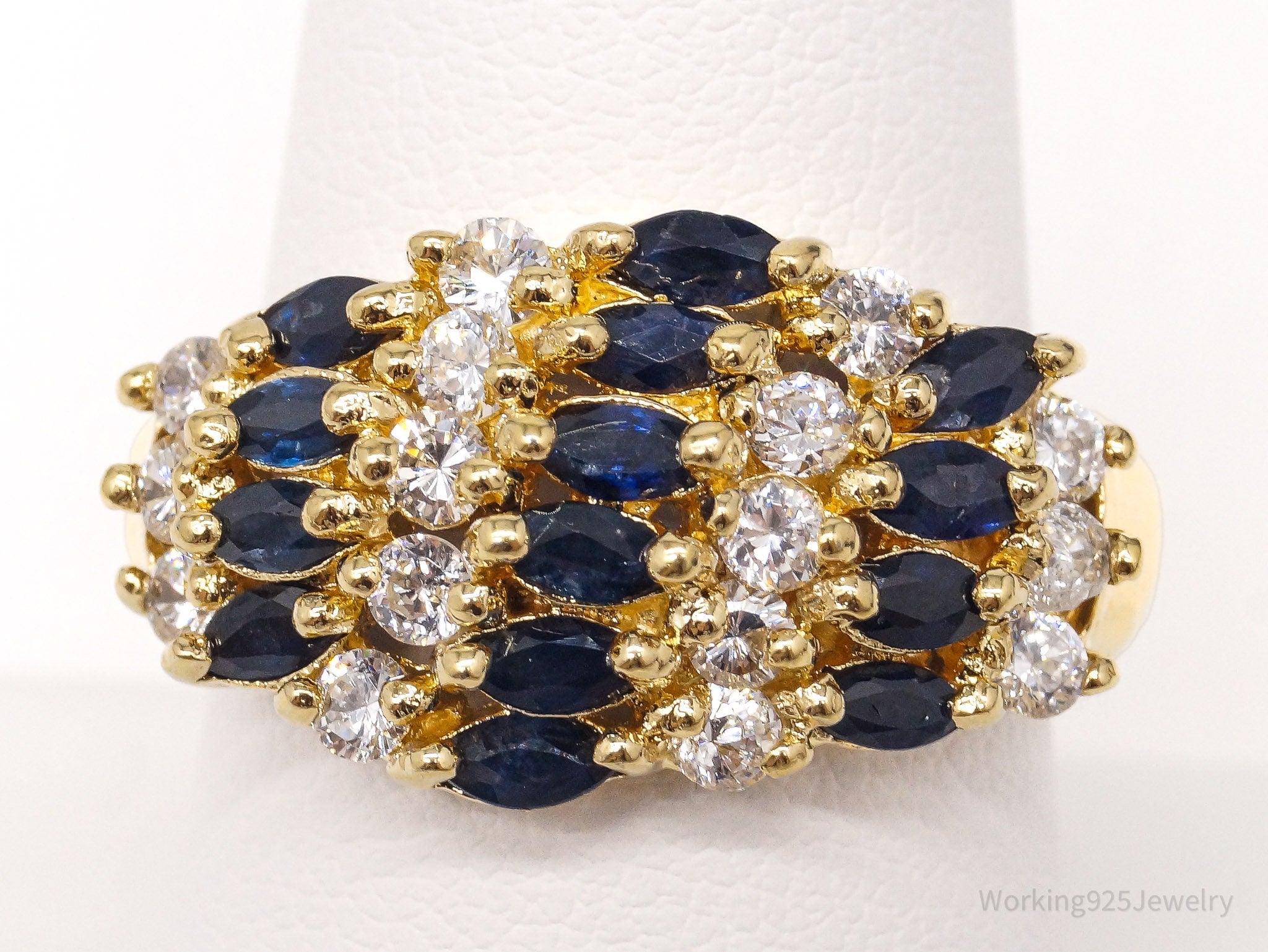 Vintage Sapphire Cubic Zirconia Gold Vermeil Sterling Silver Ring - Size 8.75