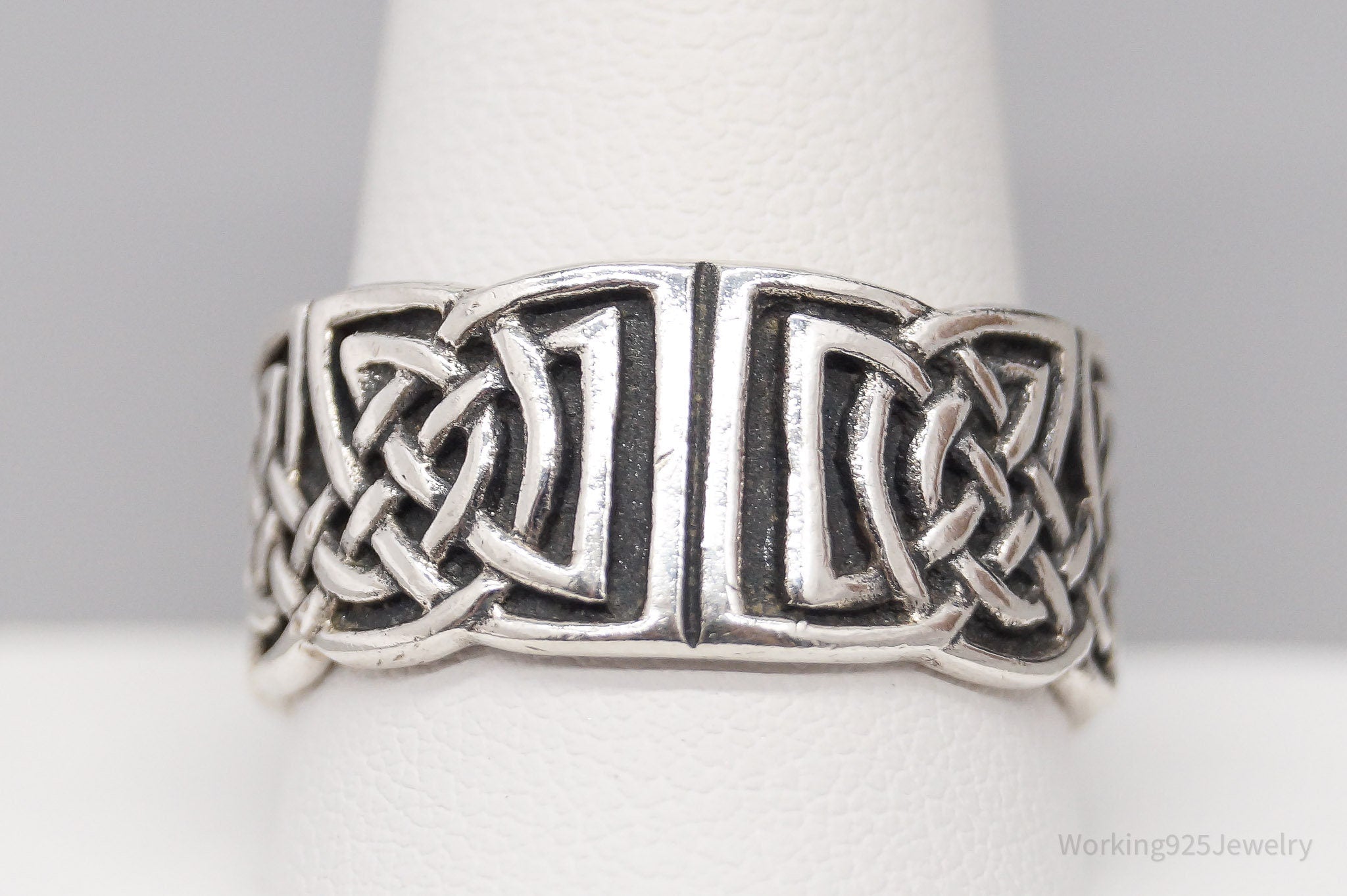 Vintage Celtic Knots Sterling Silver Band Ring - Size 11.5