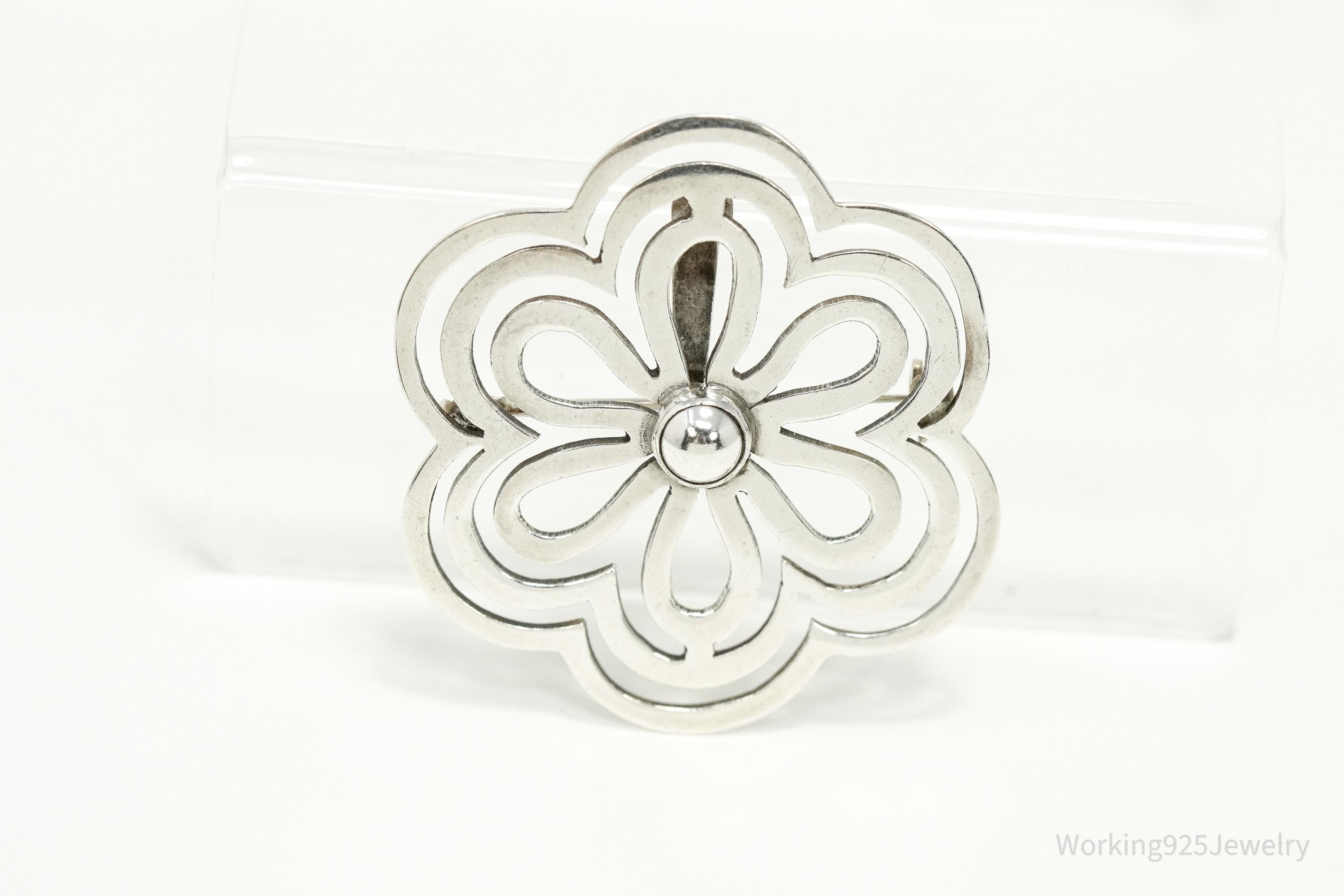 Rare Large Vintage Mexico Felipe Martinez Flower Sterling Silver Pendant Brooch Pin 1.75"