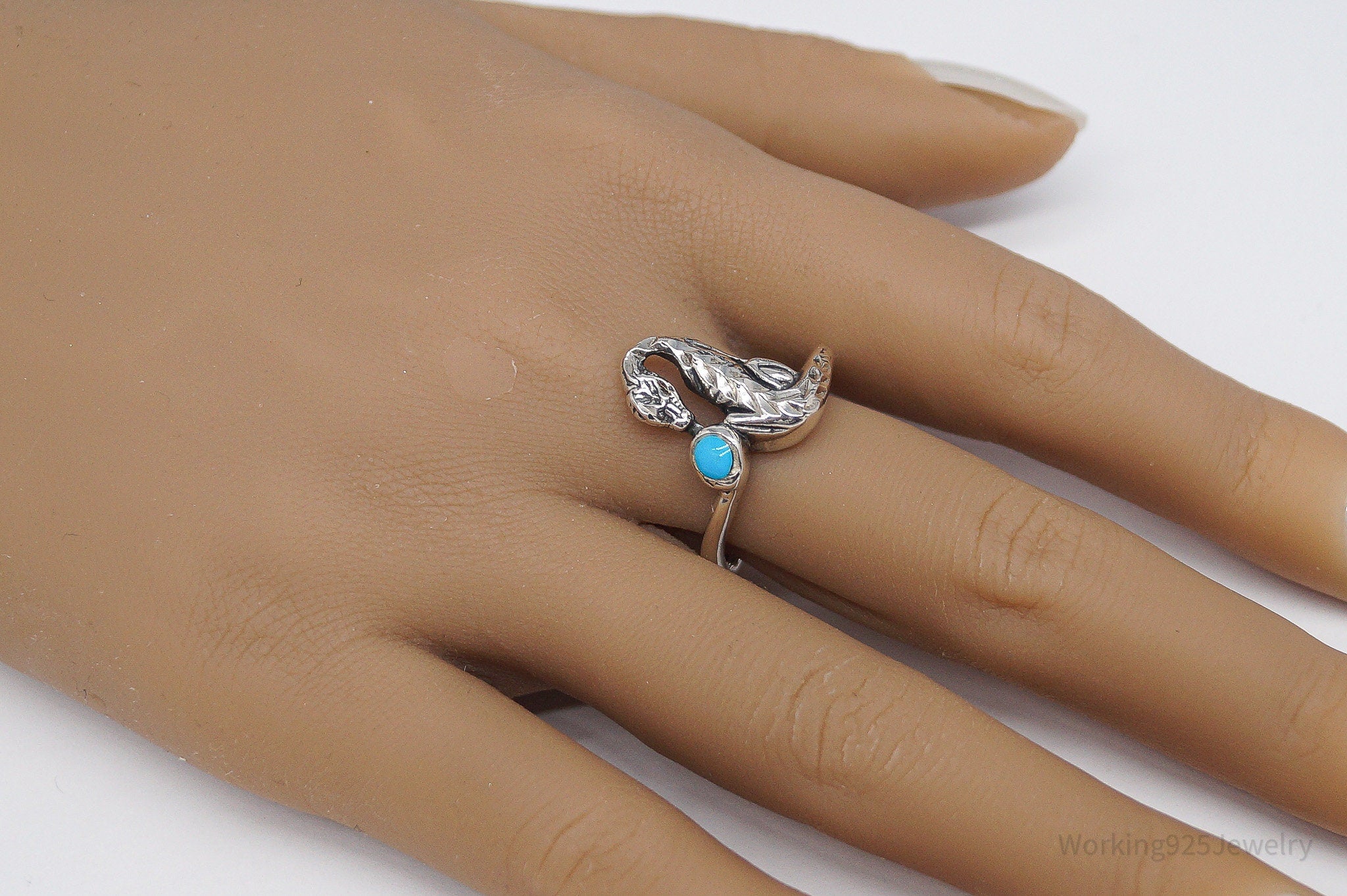 Vintage Wrapped Snake Turquoise Sterling Silver Ring - Size 9.75