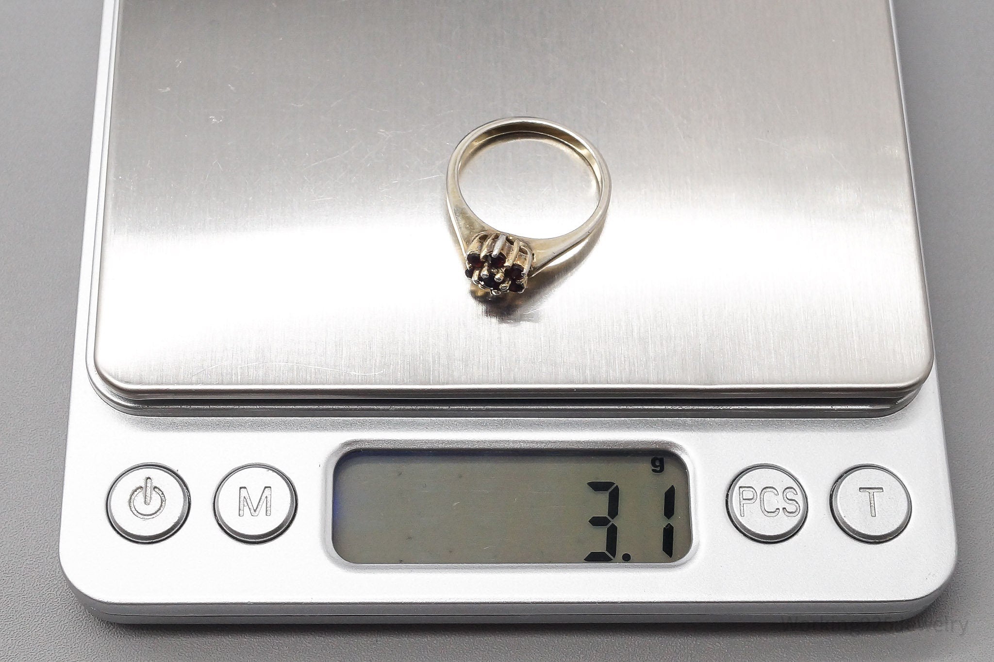 Vintage Bohemian Garnet Flower Gold Wash Sterling Silver Ring - Size 6.75