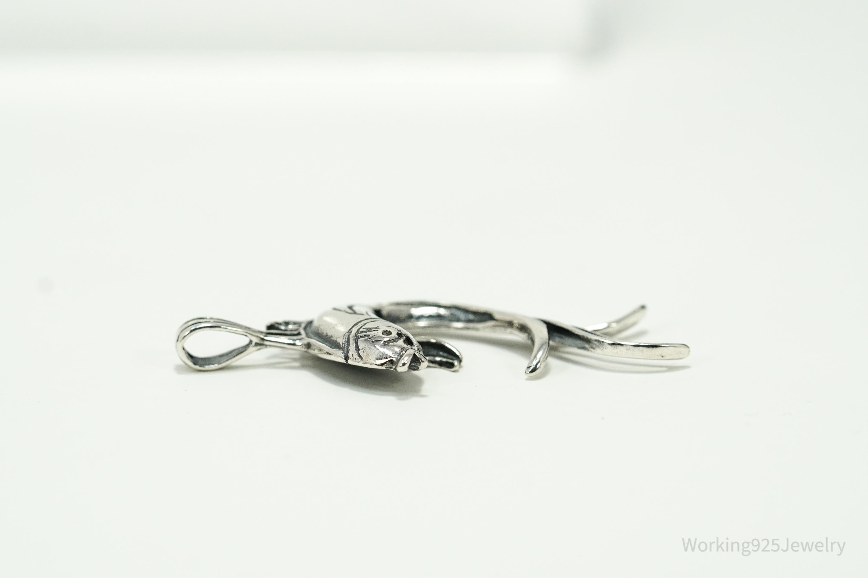 Vintage Butterfly Koi Fish Sterling Silver Necklace Pendant