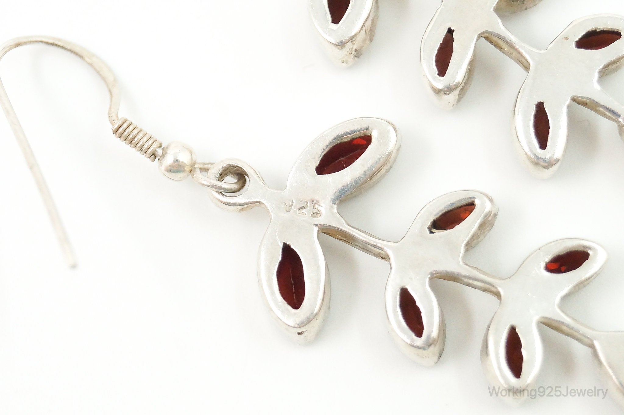 Vintage Garnet Vine Leaves Sterling Silver Earrings