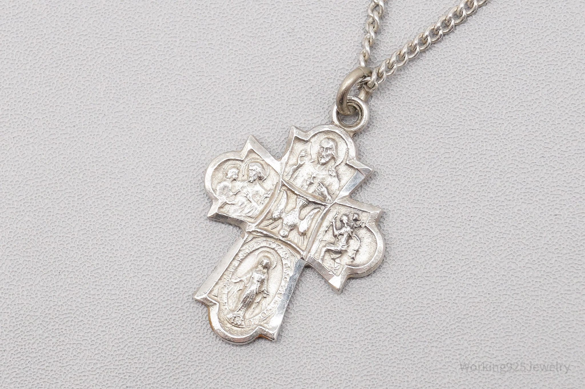 Antique Bible Cross Sterling Silver Necklace 18"