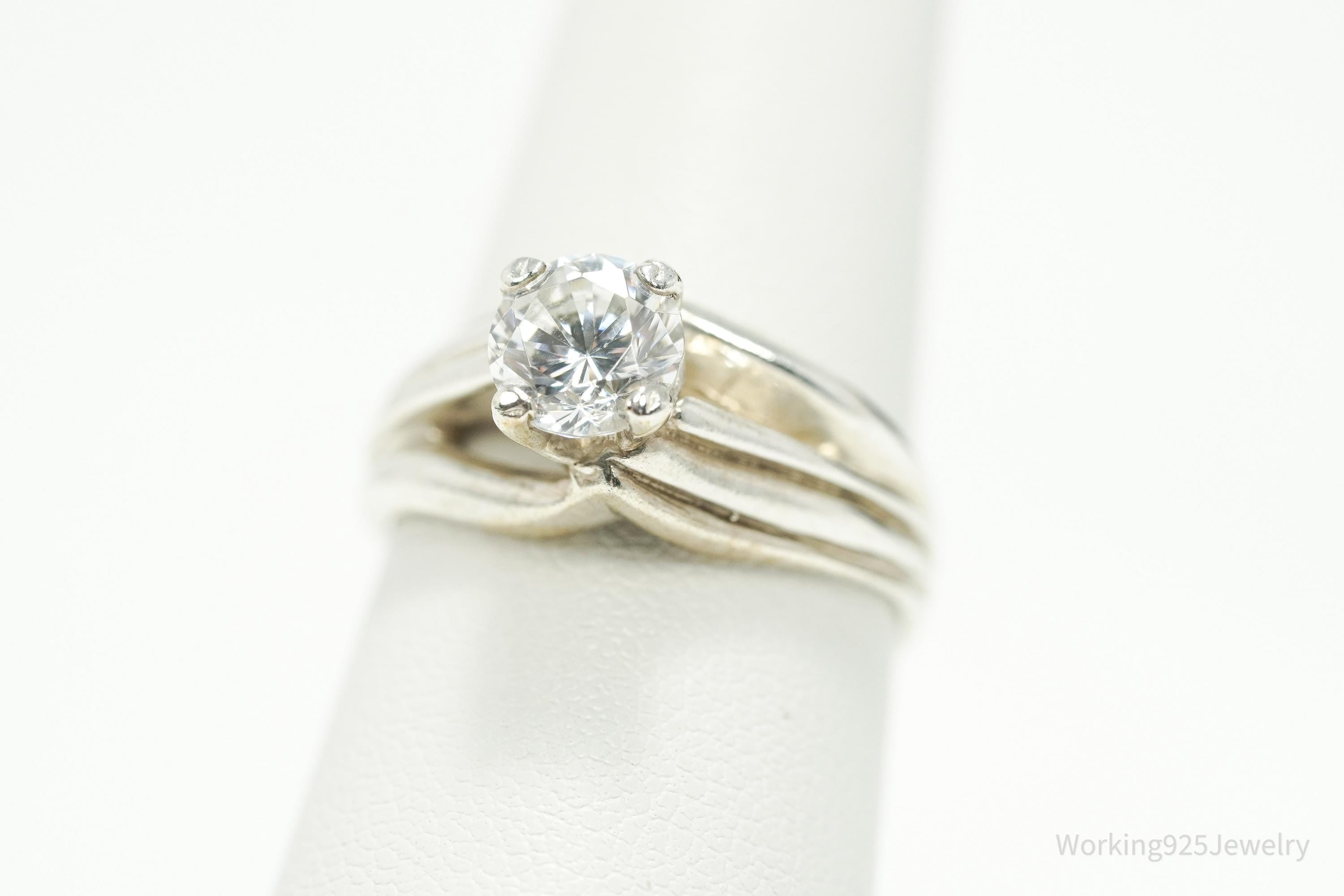 Vintage Cubic Zirconia Sterling Silver Ring - Size 7