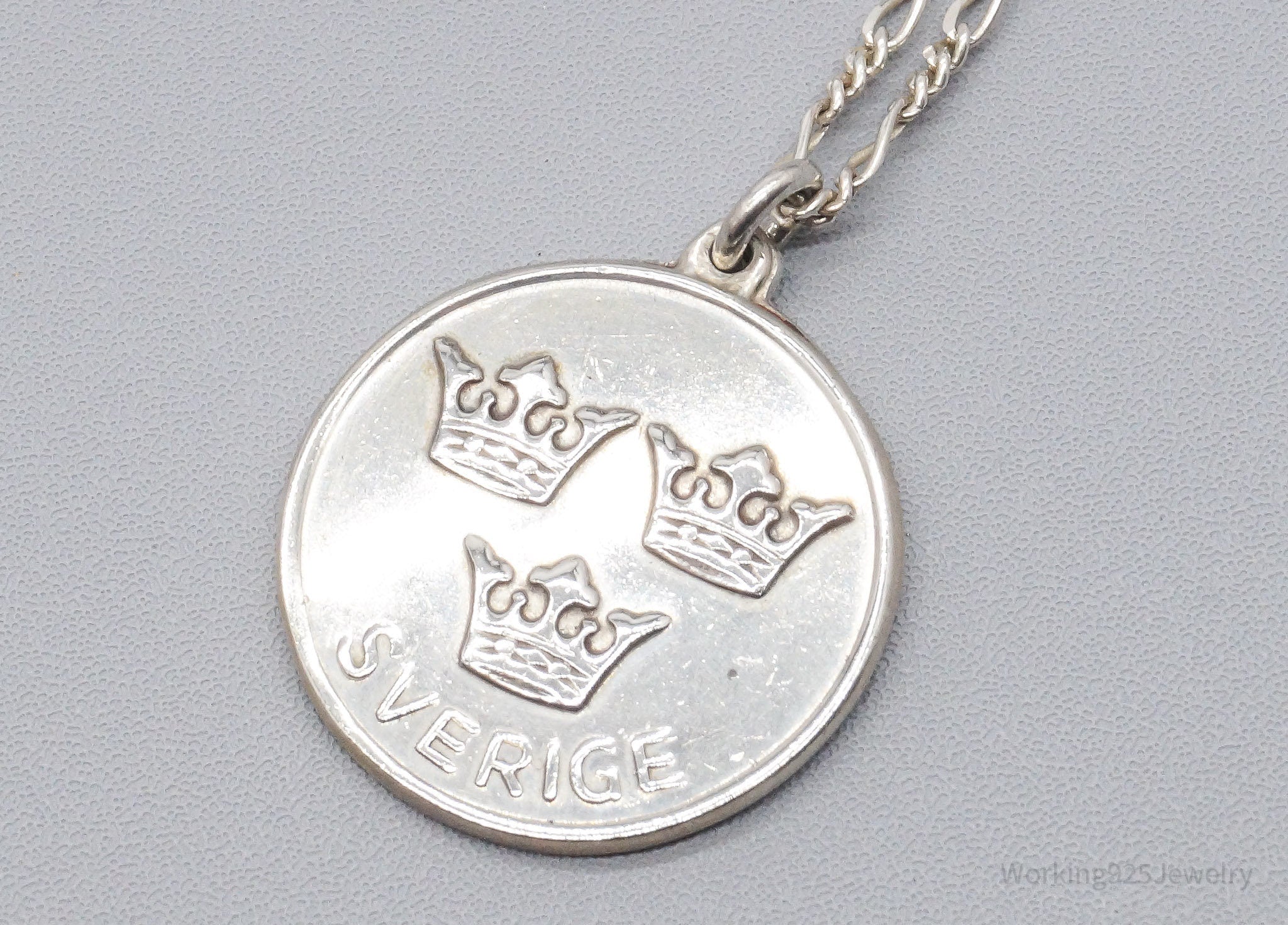 Vintage Swedish Svergie Triple Crown Sterling Silver Chain Necklace 20"