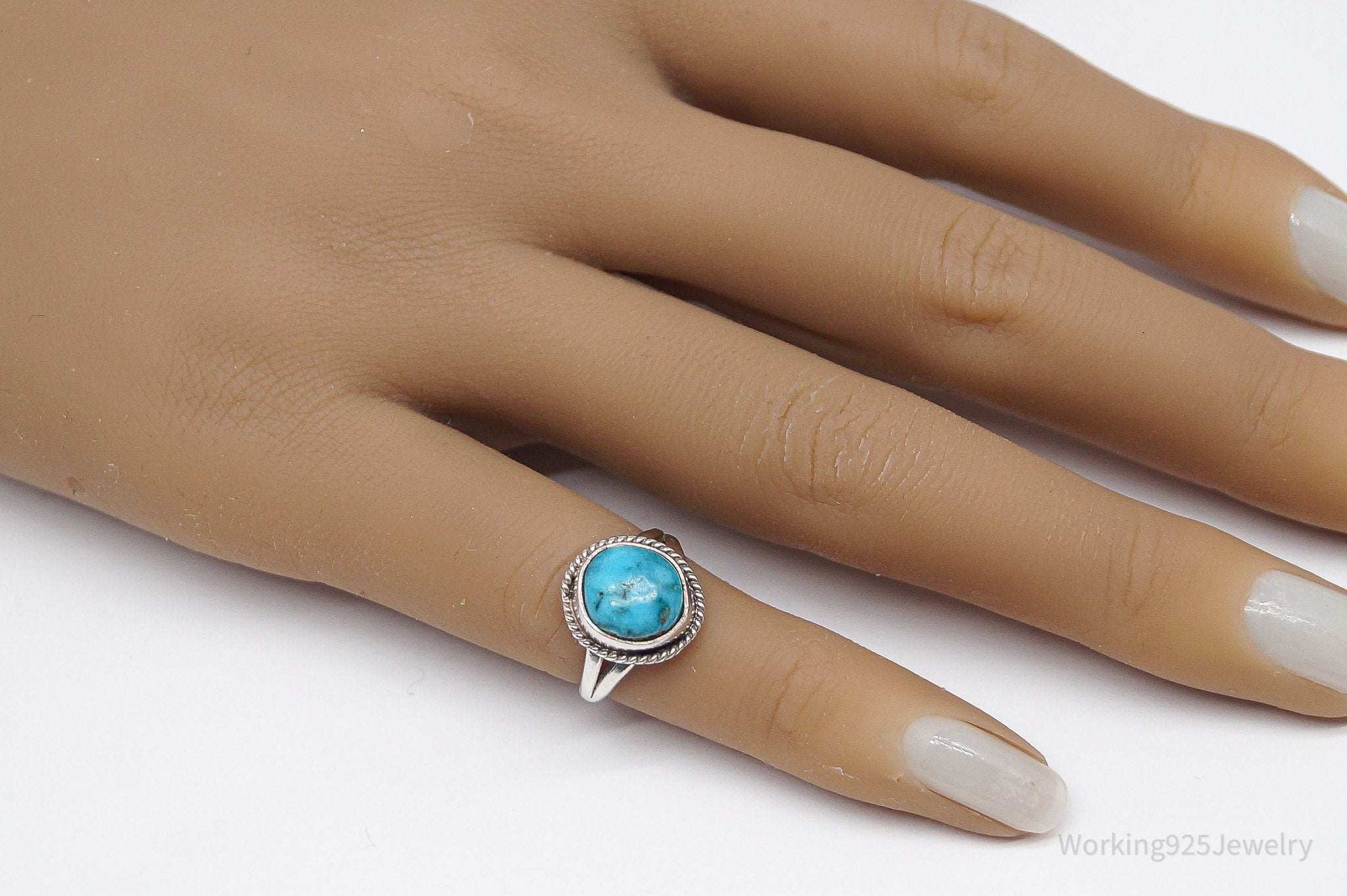 Vintage Native American Turquoise Unsigned Silver Ring - Size 2.75