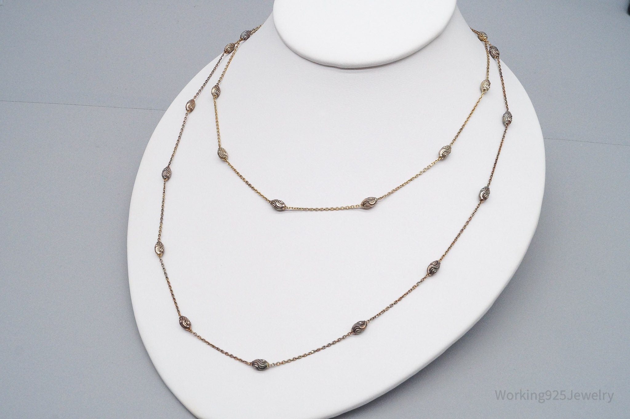 Vintage Italian Long Gold Vermeil Sterling Silver Necklace 36"