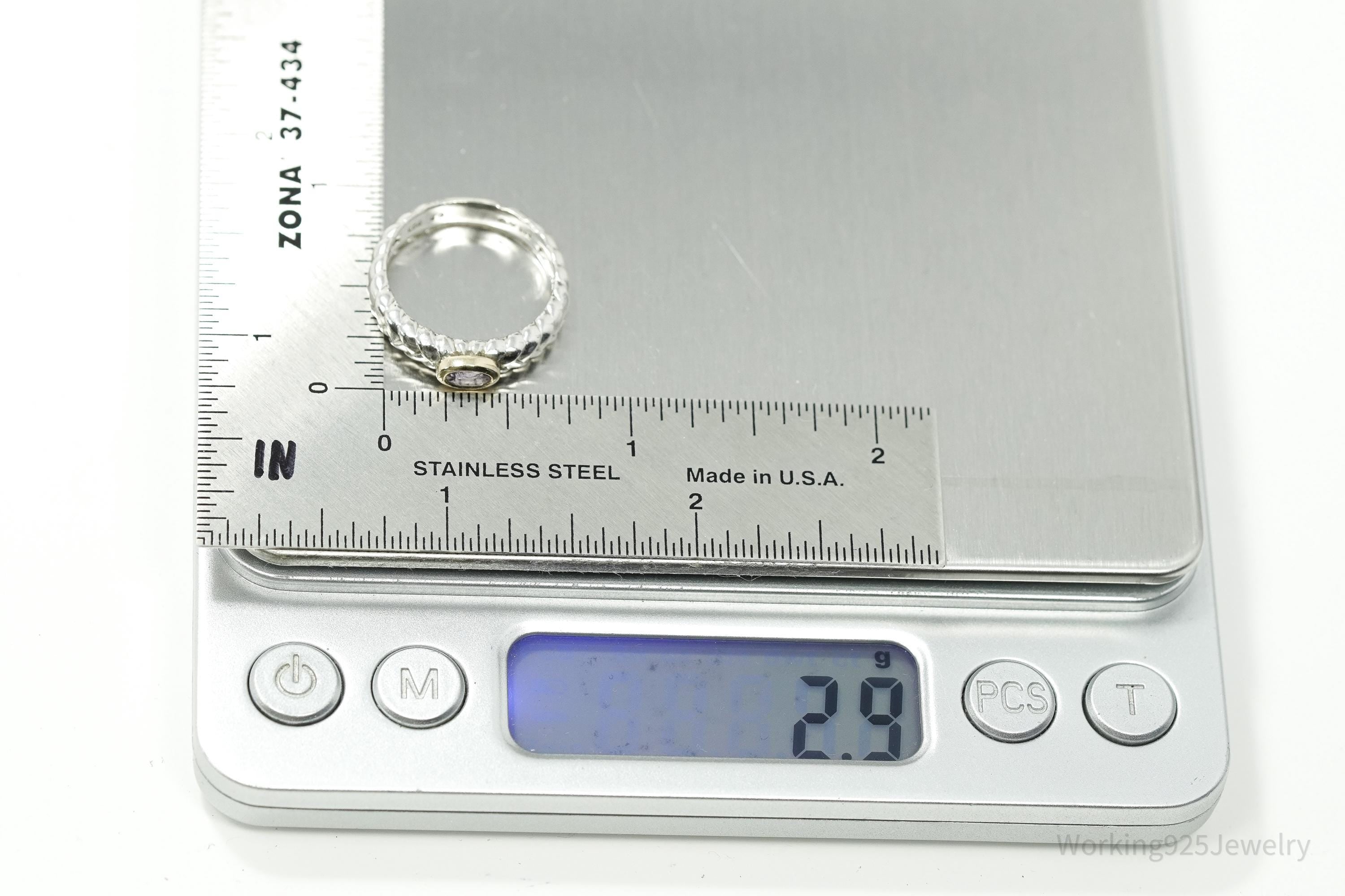 Vintage Alwand Vahan Amethyst 14K Gold & Sterling Silver Ring - Size 7