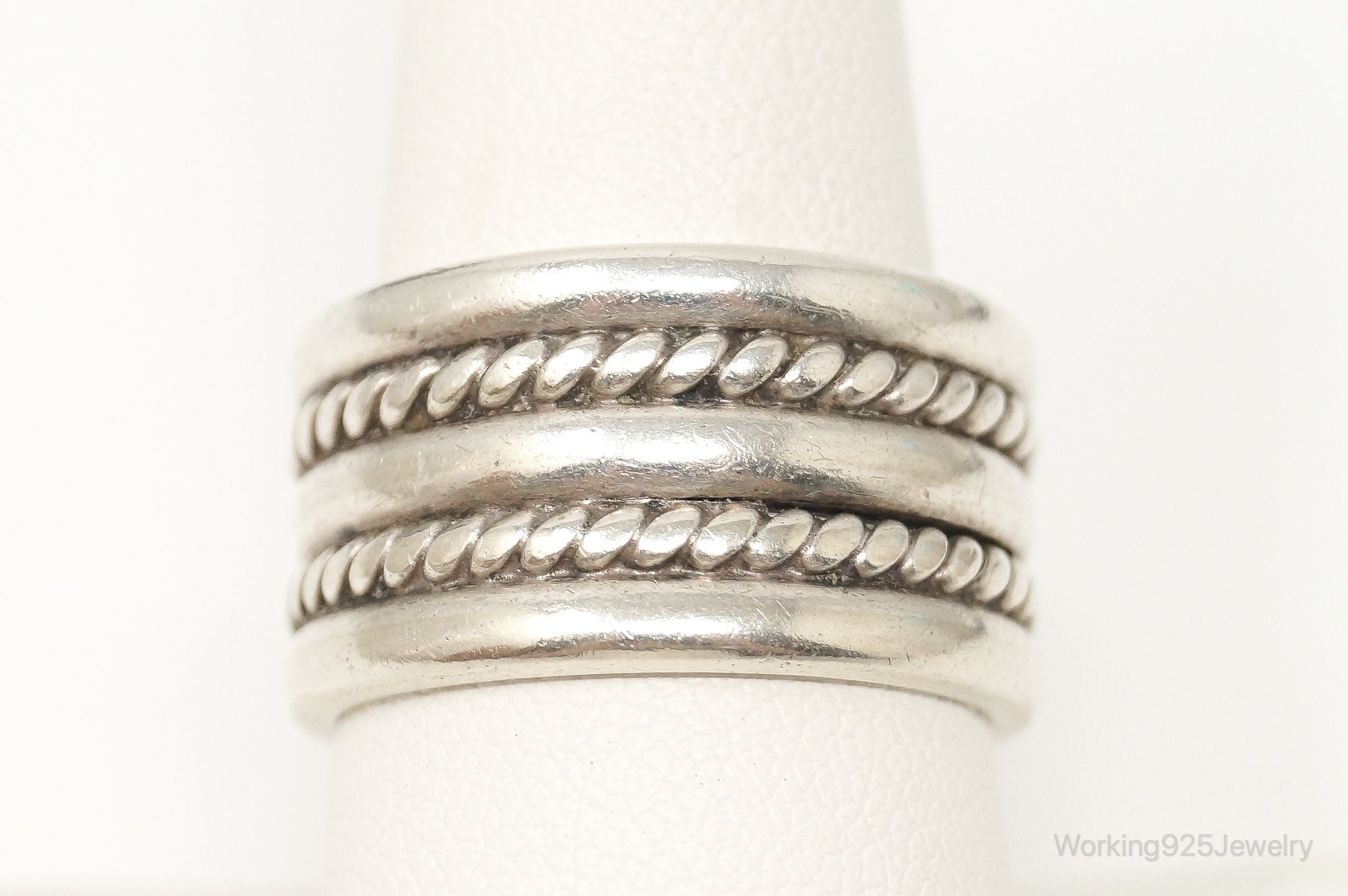 Vintage Modern Braid Rope Sterling Silver Band Ring - Size 9