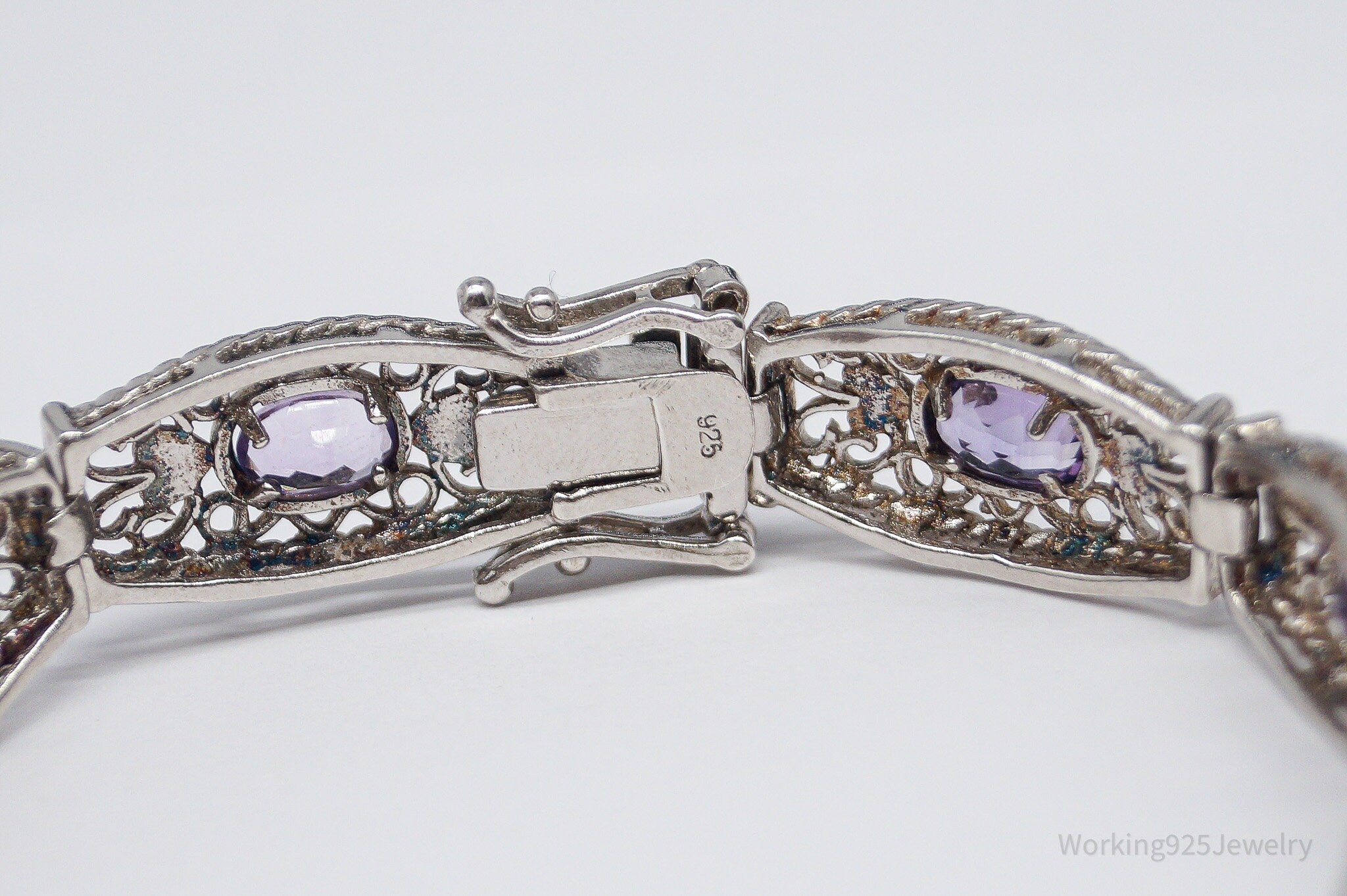 Vintage Purple Amethyst Sterling Silver Bracelet - 7.5"