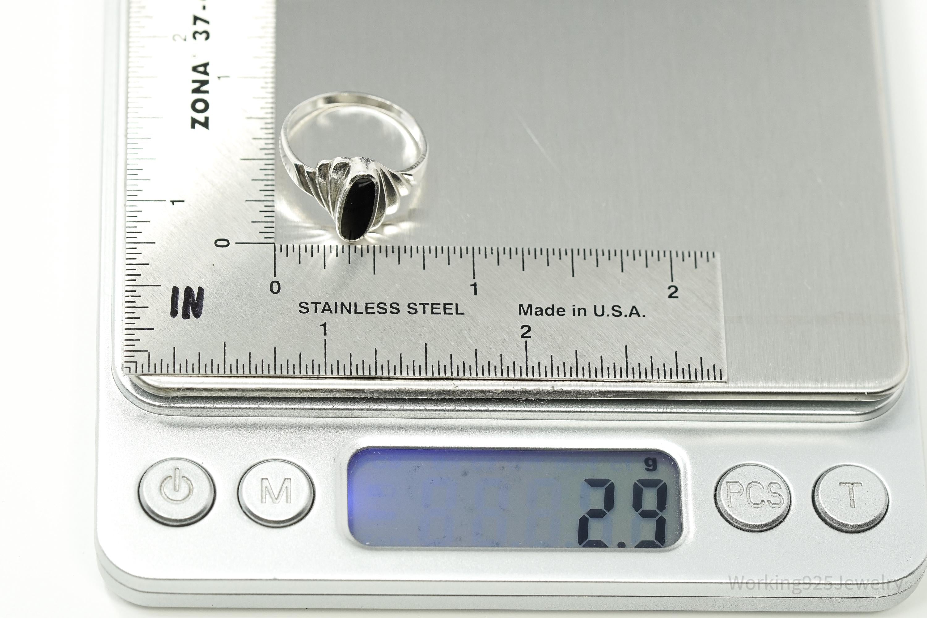 Vintage Black Onyx Sterling Silver Ring - Size 7.25