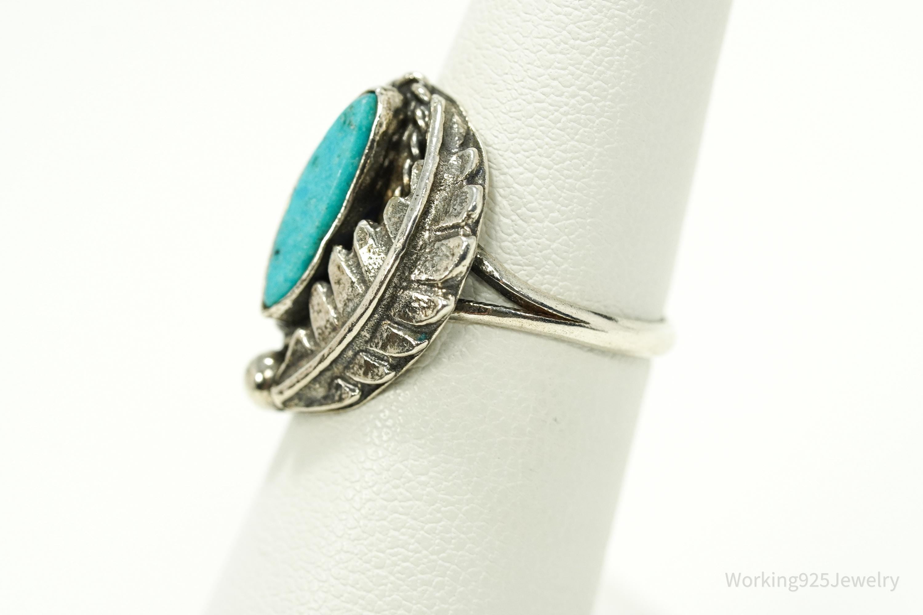 Vintage Handmade Native American Turquoise Unsigned Silver Ring - Size 5.75