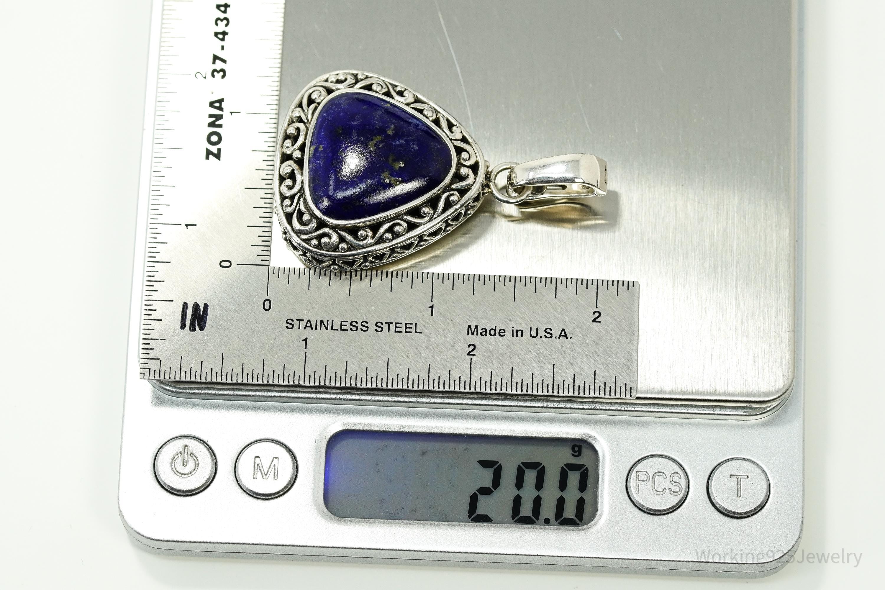 Large Vintage Lapis Lazuli Silver Necklace Pendant