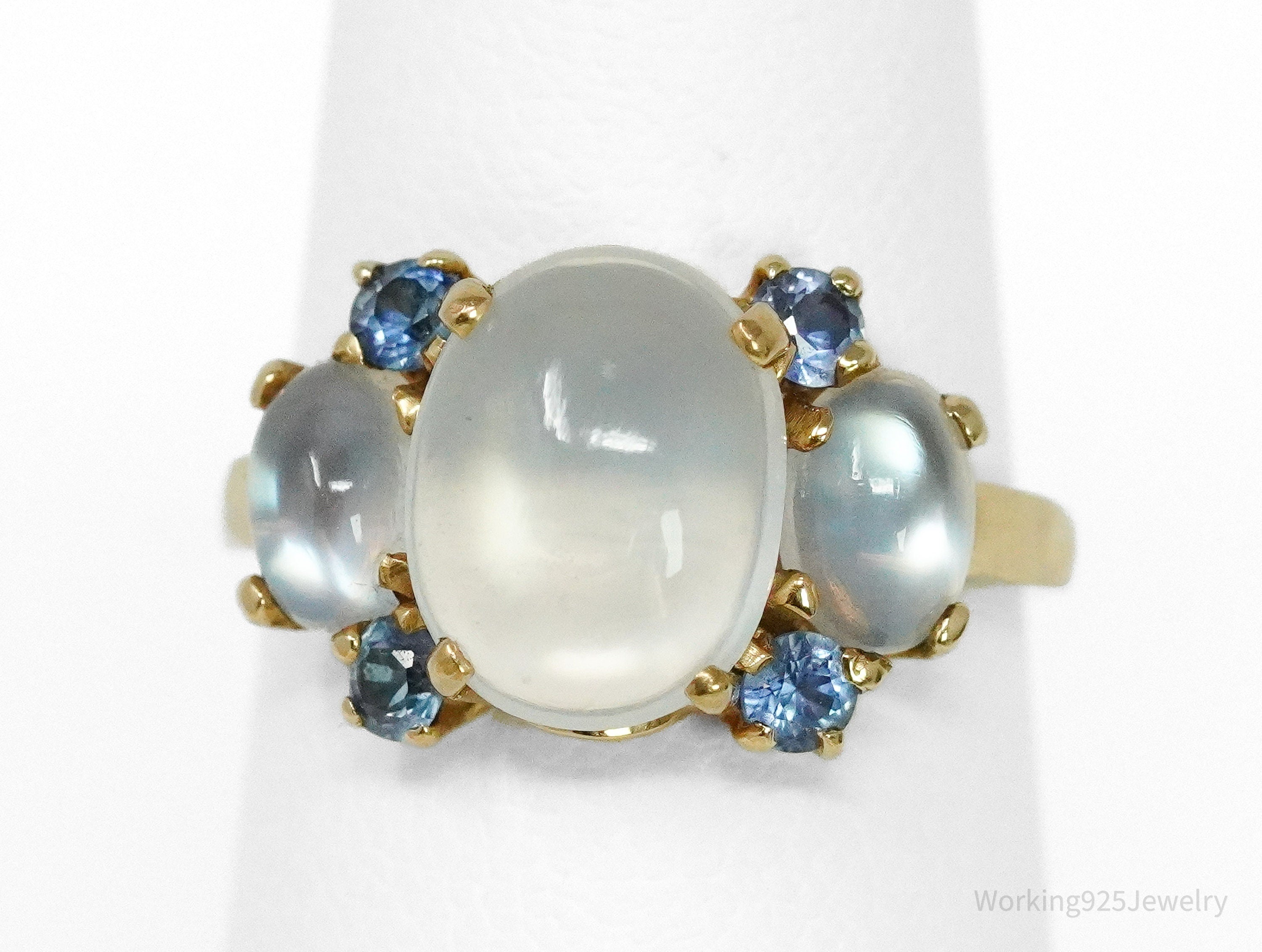 14K Yellow Gold Moonstone & Sapphire Cocktail Ring - Size 5 1/2